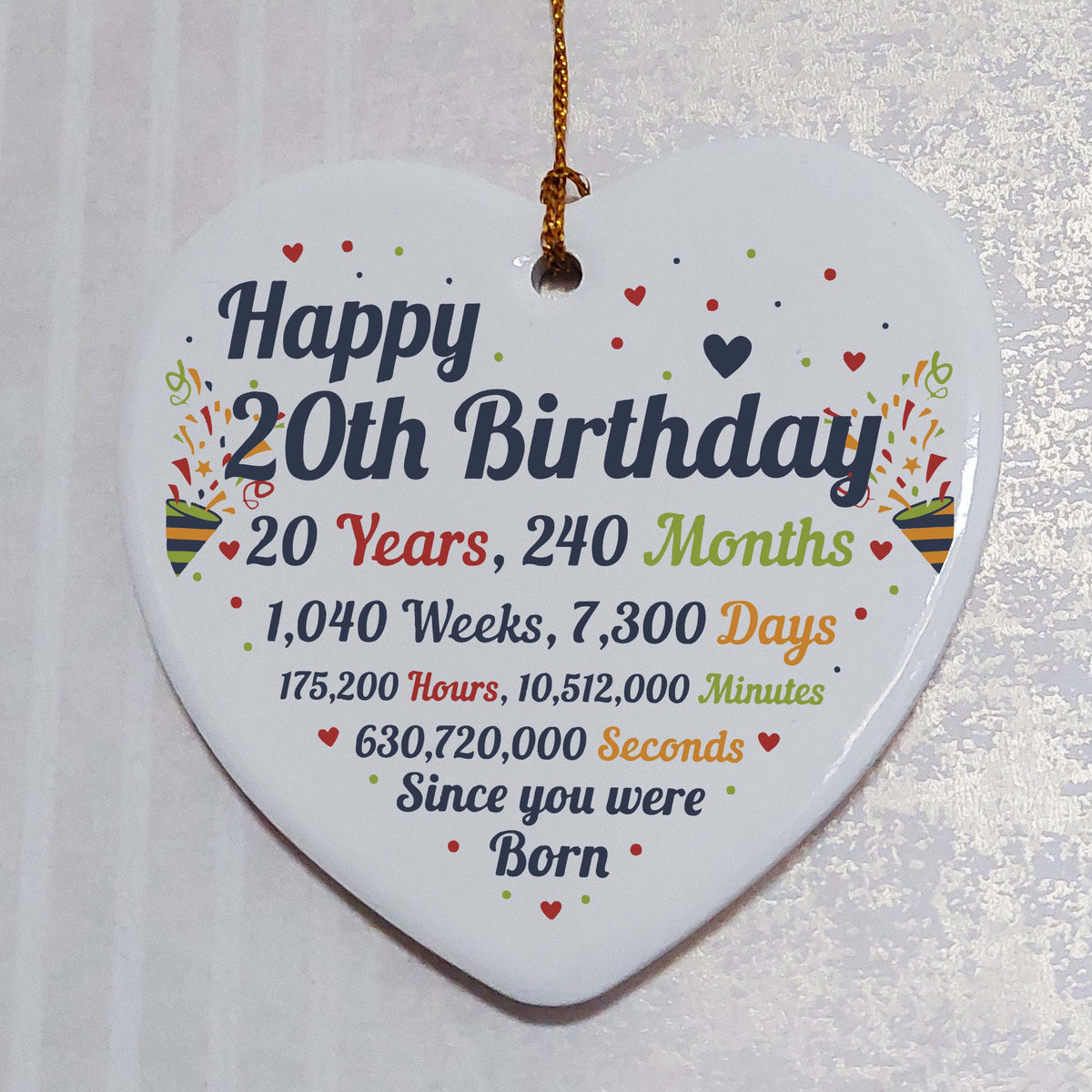 20th Birthday Statistics Ceramic Heart
