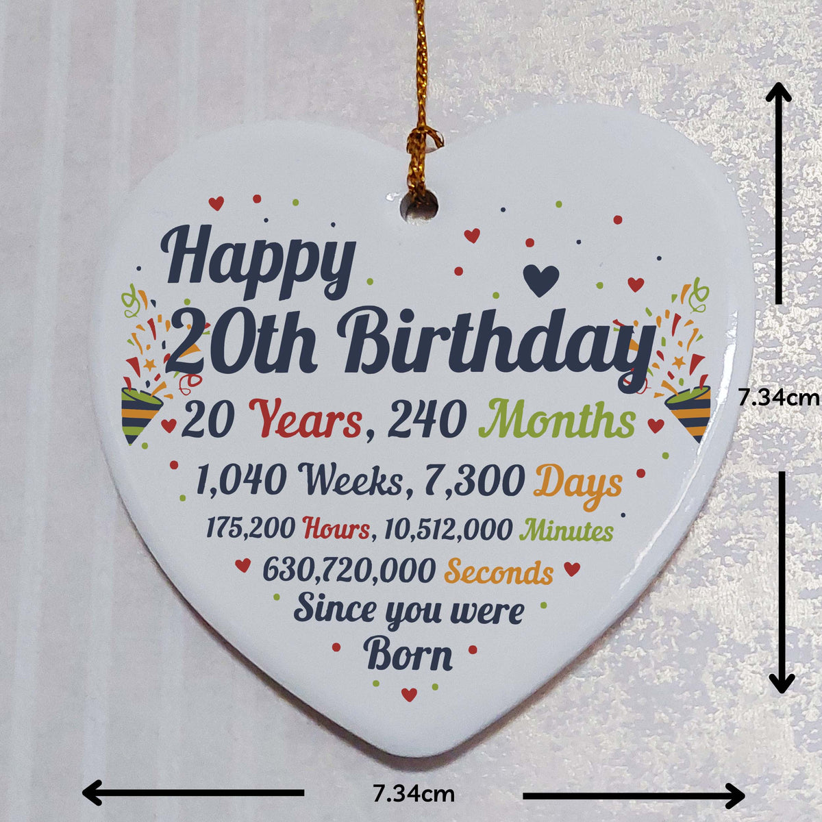 20th Birthday Statistics Ceramic Heart