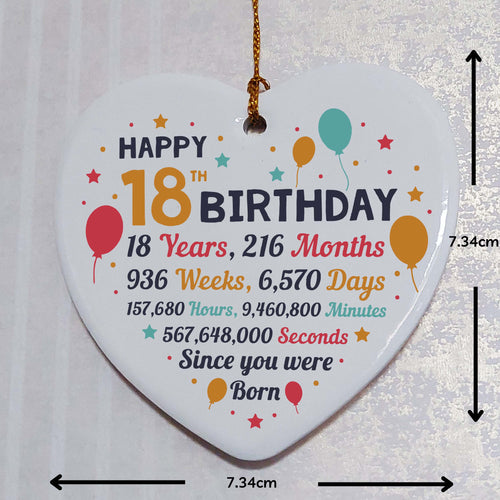 18th Birthday Statistics Ceramic Heart