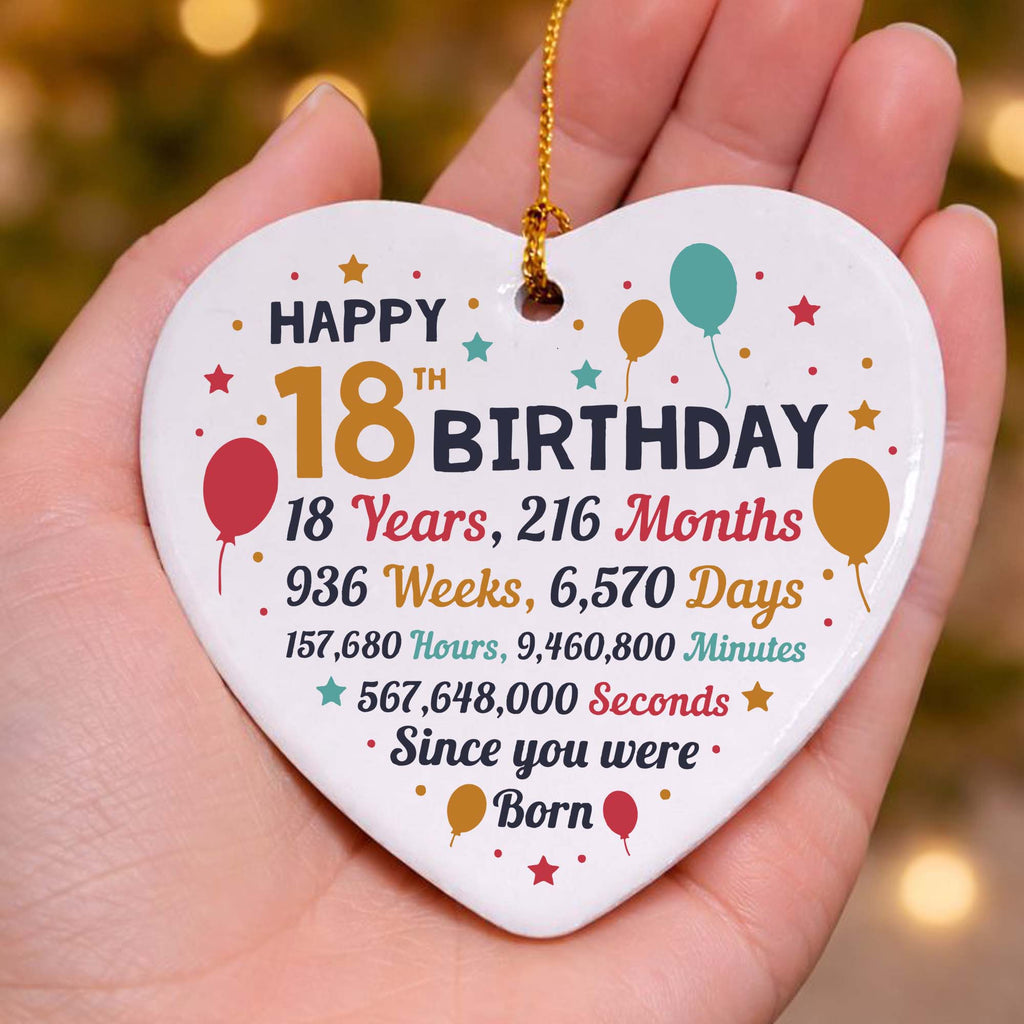18th Birthday Statistics Ceramic Heart