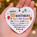 18th Birthday Statistics Ceramic Heart