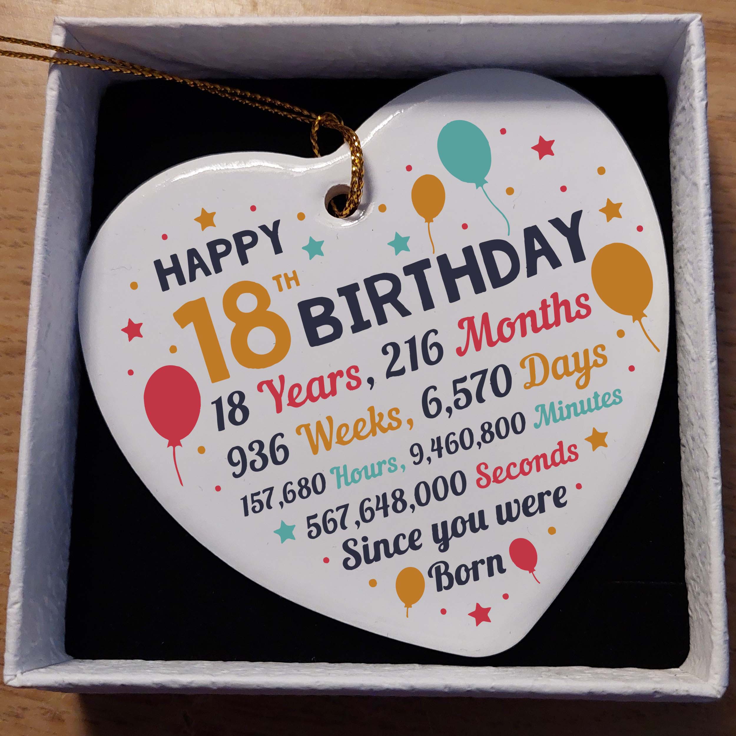 18th Birthday Statistics Ceramic Heart