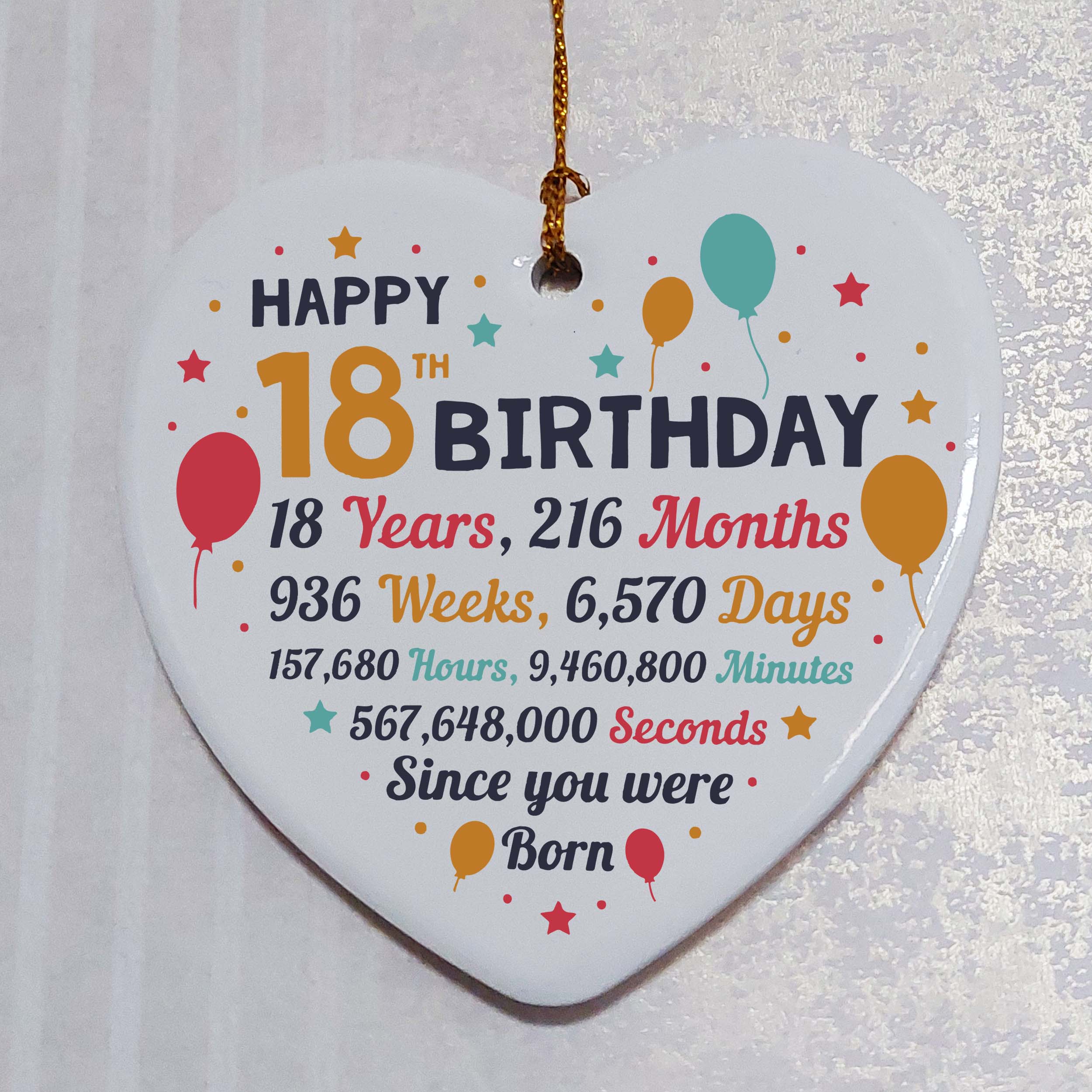 18th Birthday Statistics Ceramic Heart