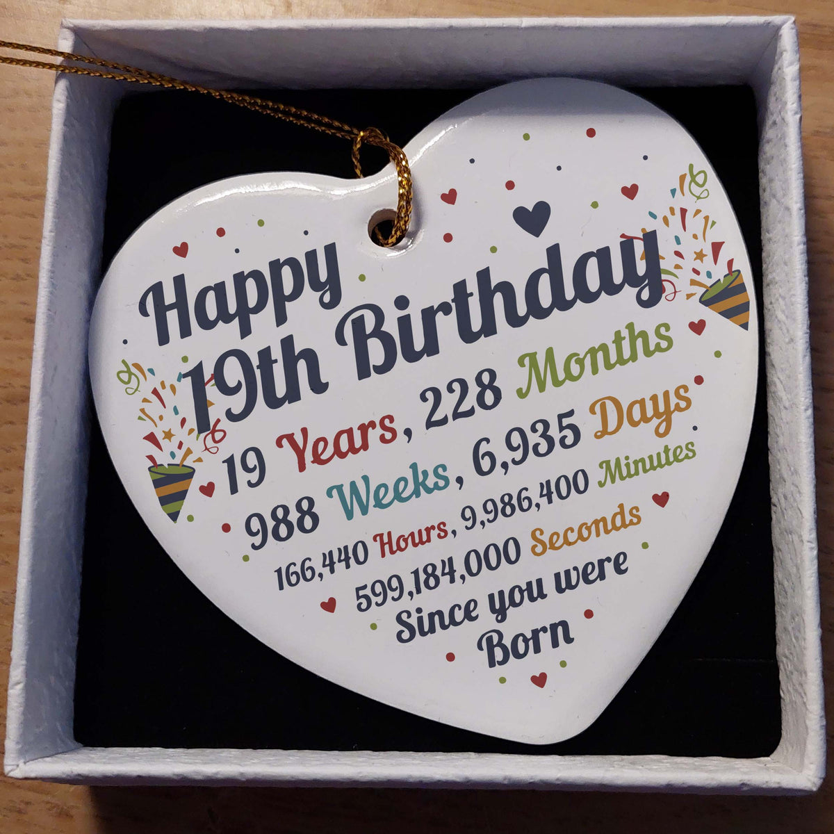 19th Birthday Statistics Ceramic Heart