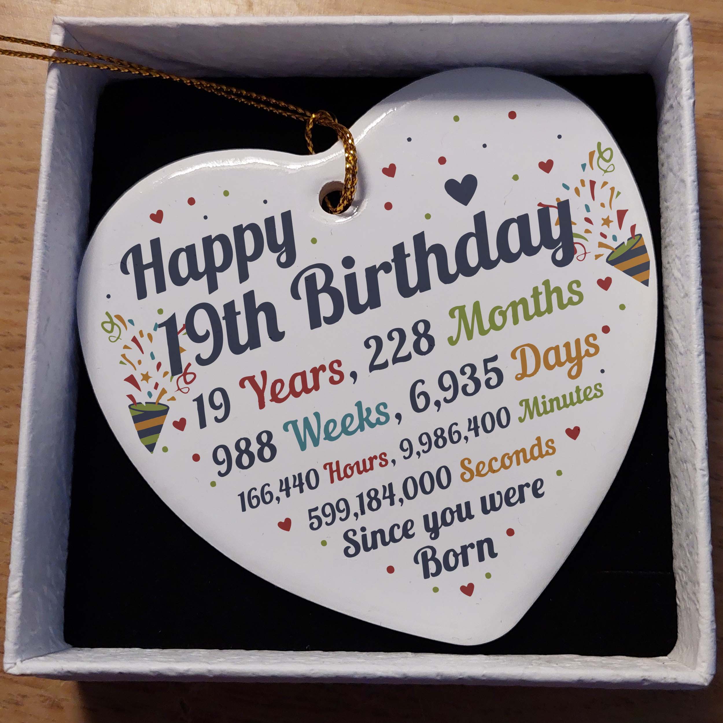 19th Birthday Statistics Ceramic Heart