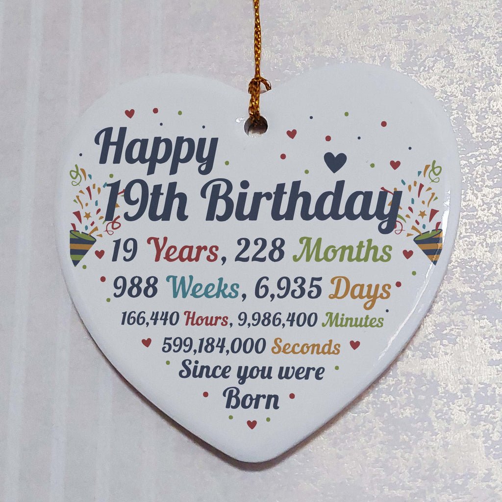 19th Birthday Statistics Ceramic Heart
