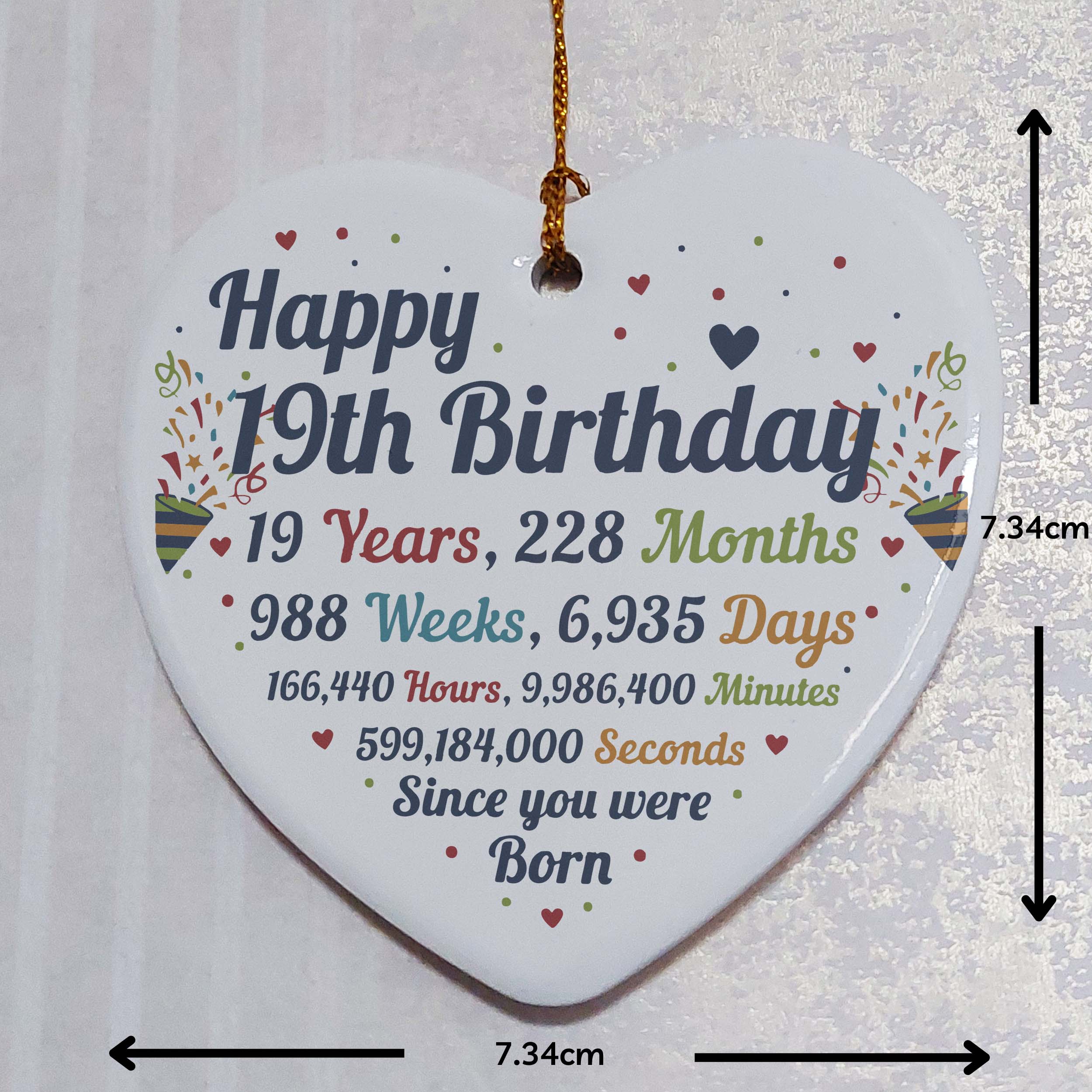 19th Birthday Statistics Ceramic Heart