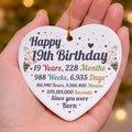 19th Birthday Statistics Ceramic Heart