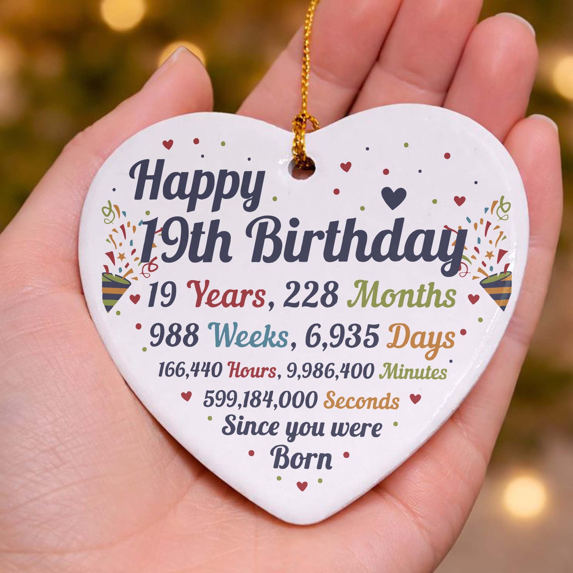 19th Birthday Statistics Ceramic Heart