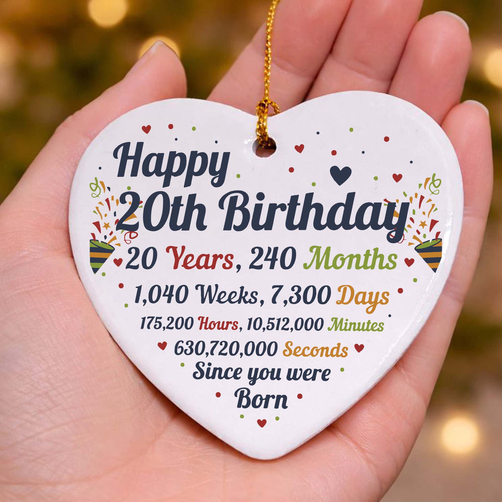 20th Birthday Statistics Ceramic Heart