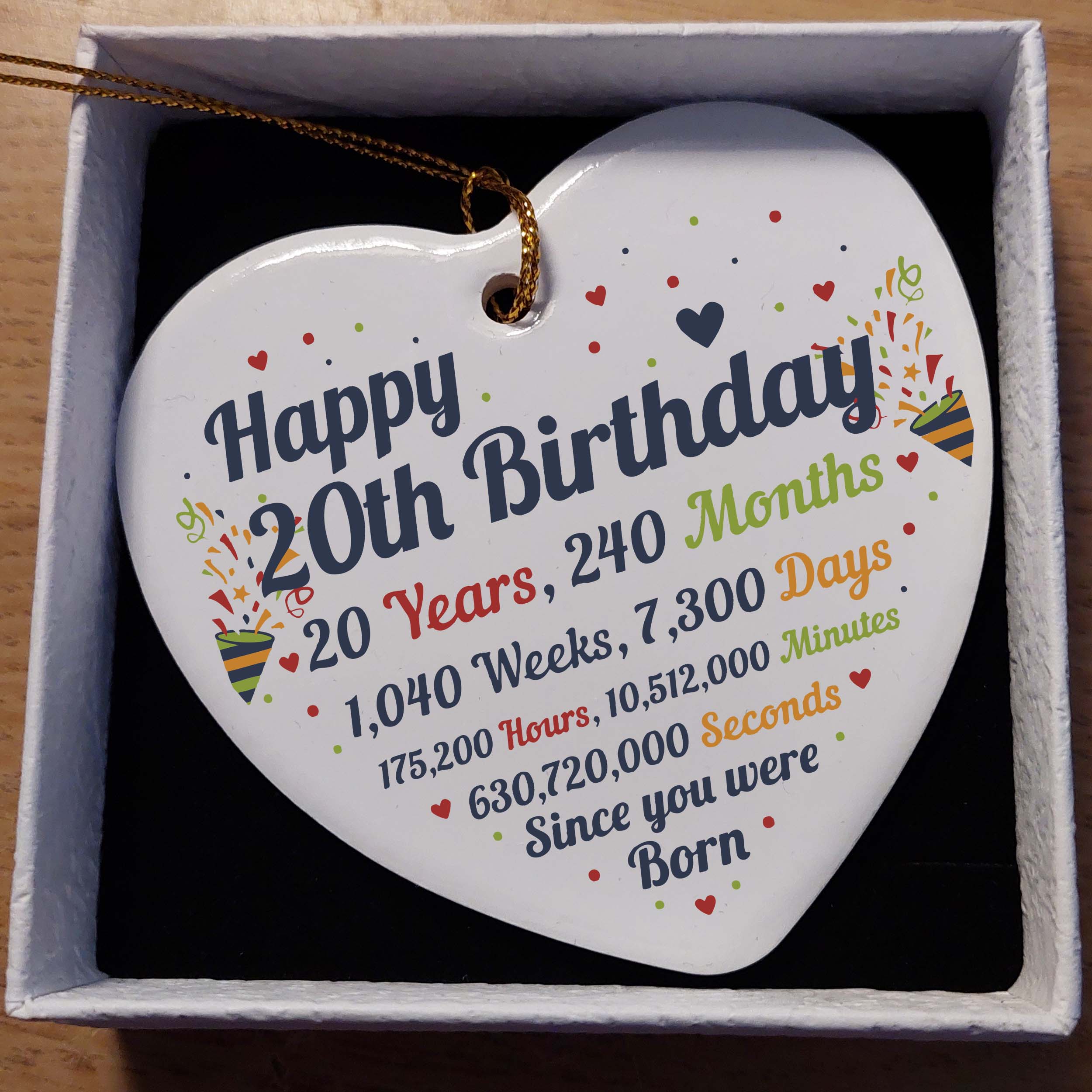 20th Birthday Statistics Ceramic Heart
