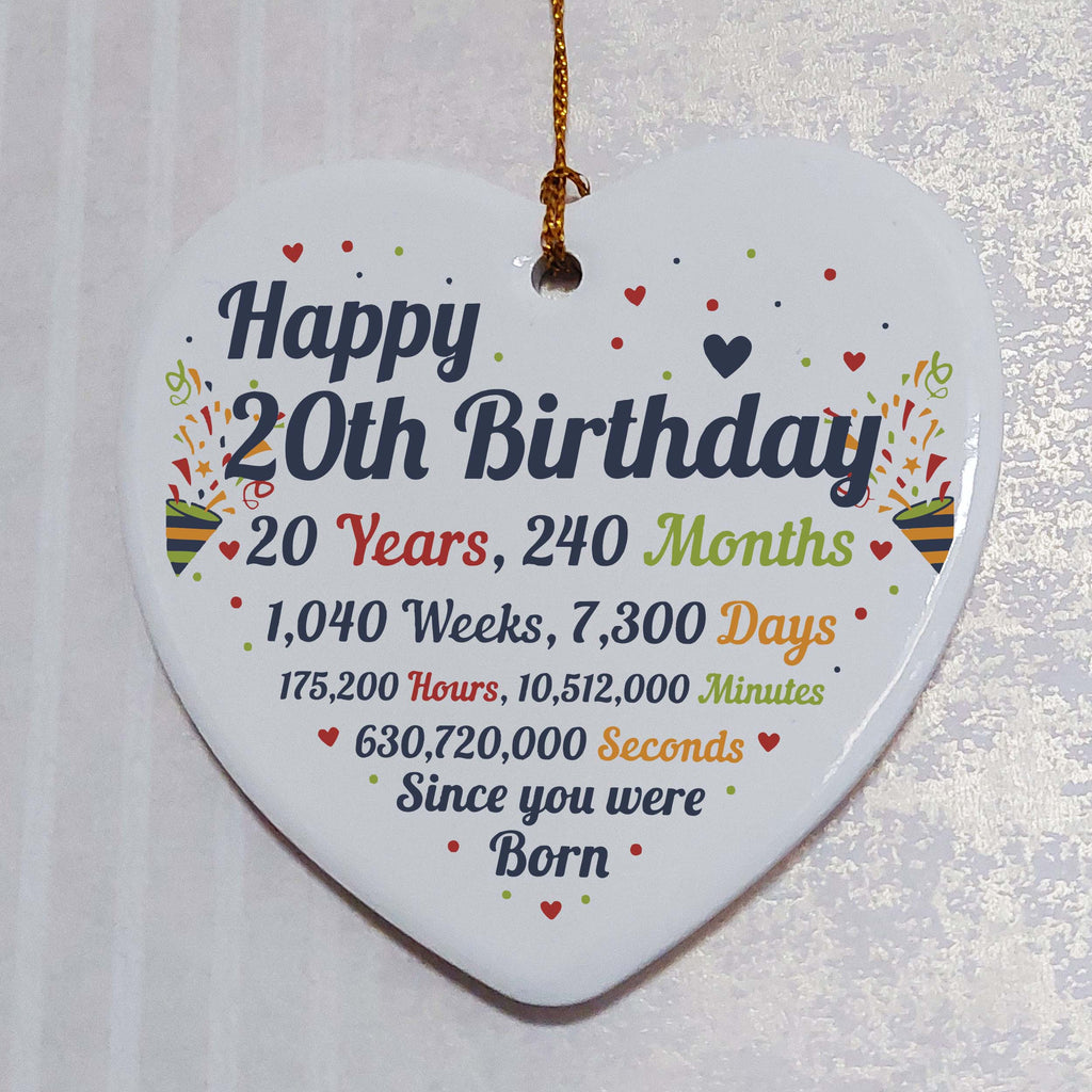 20th Birthday Statistics Ceramic Heart