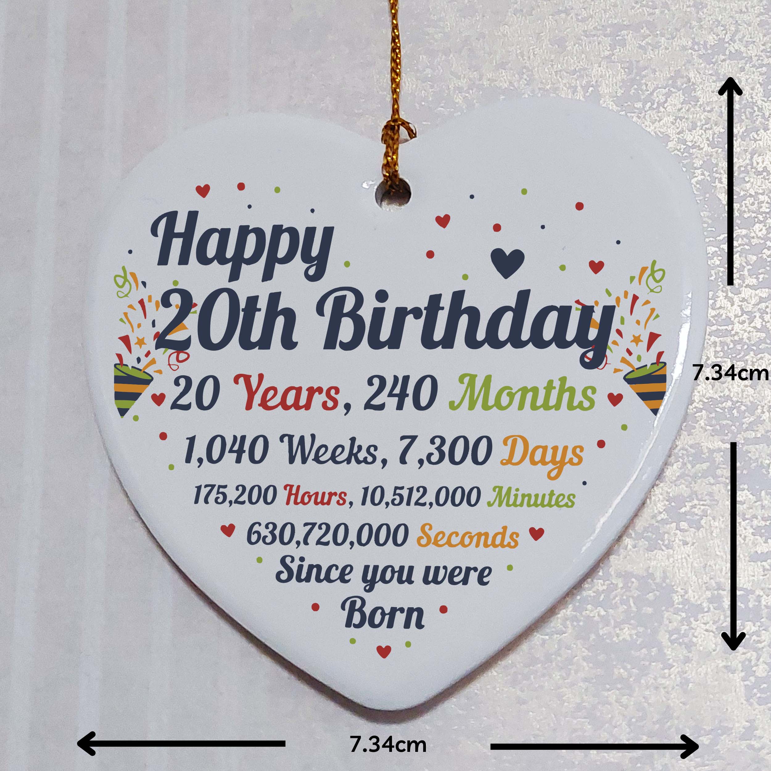 20th Birthday Statistics Ceramic Heart