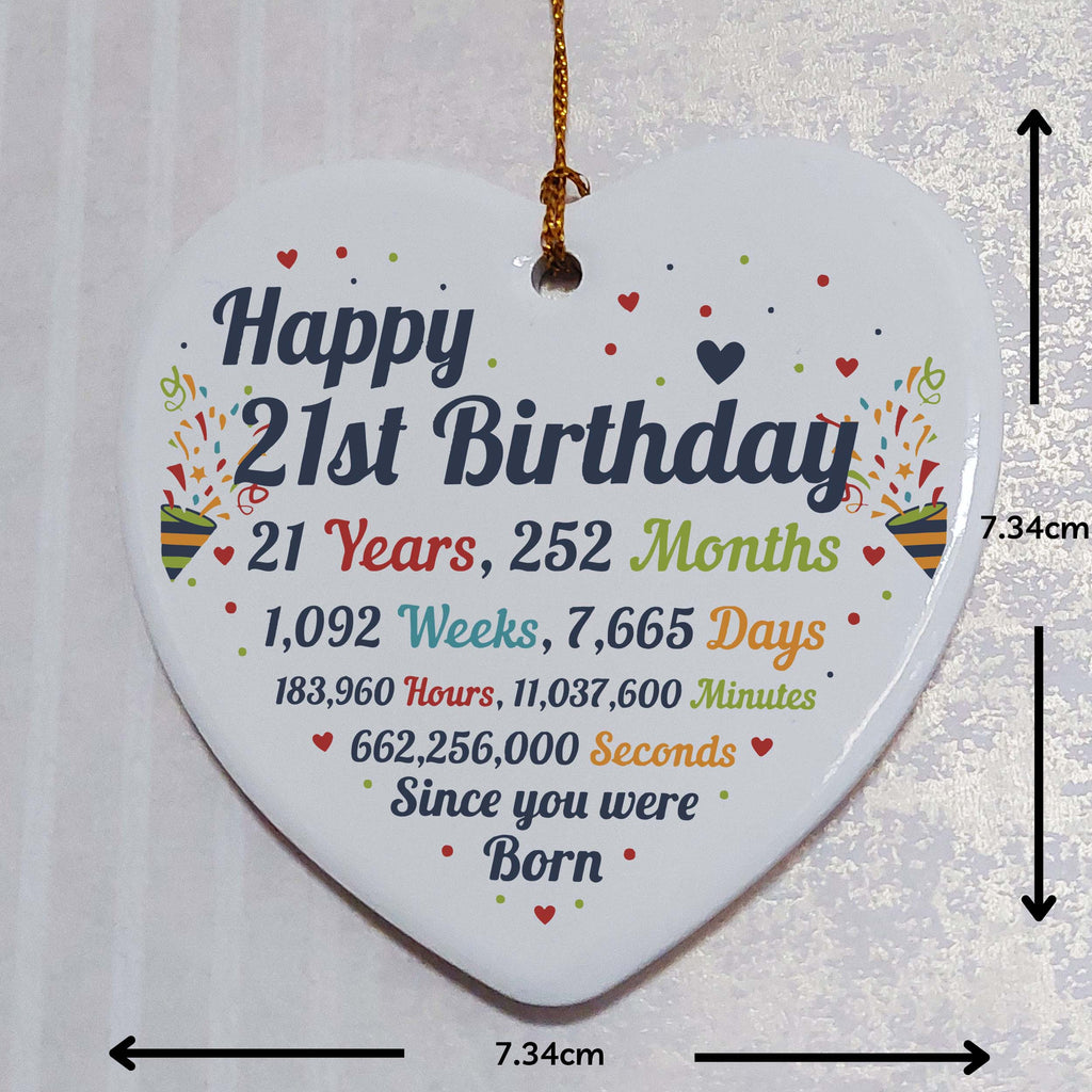 21st Birthday Statistics Ceramic Heart
