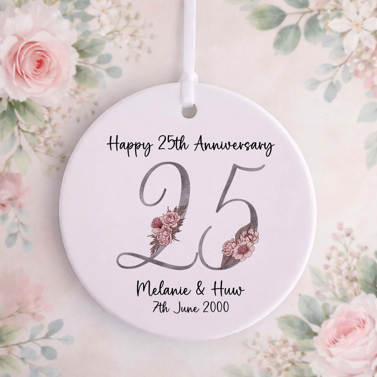 25th Silver Wedding Anniversary Ceramic Ornament