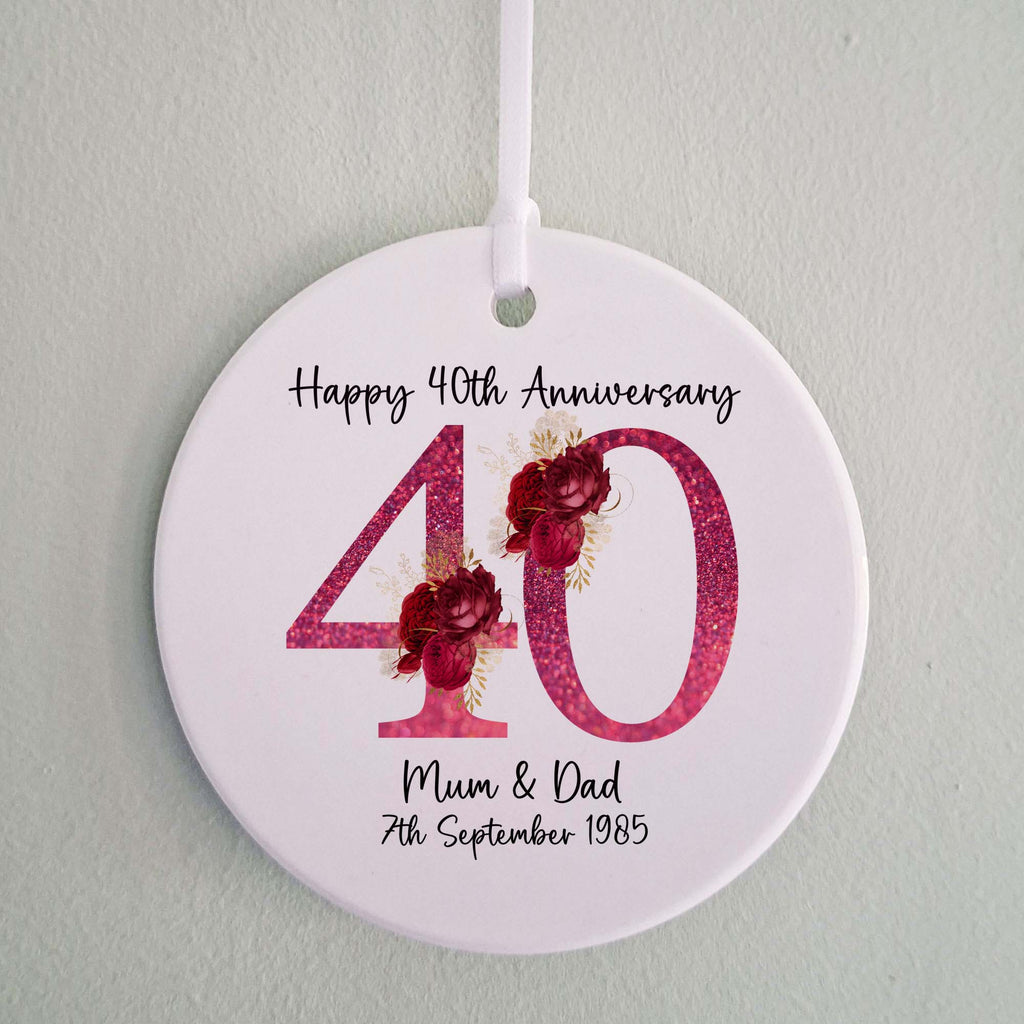 40th Ruby Wedding Anniversary Ceramic Ornament