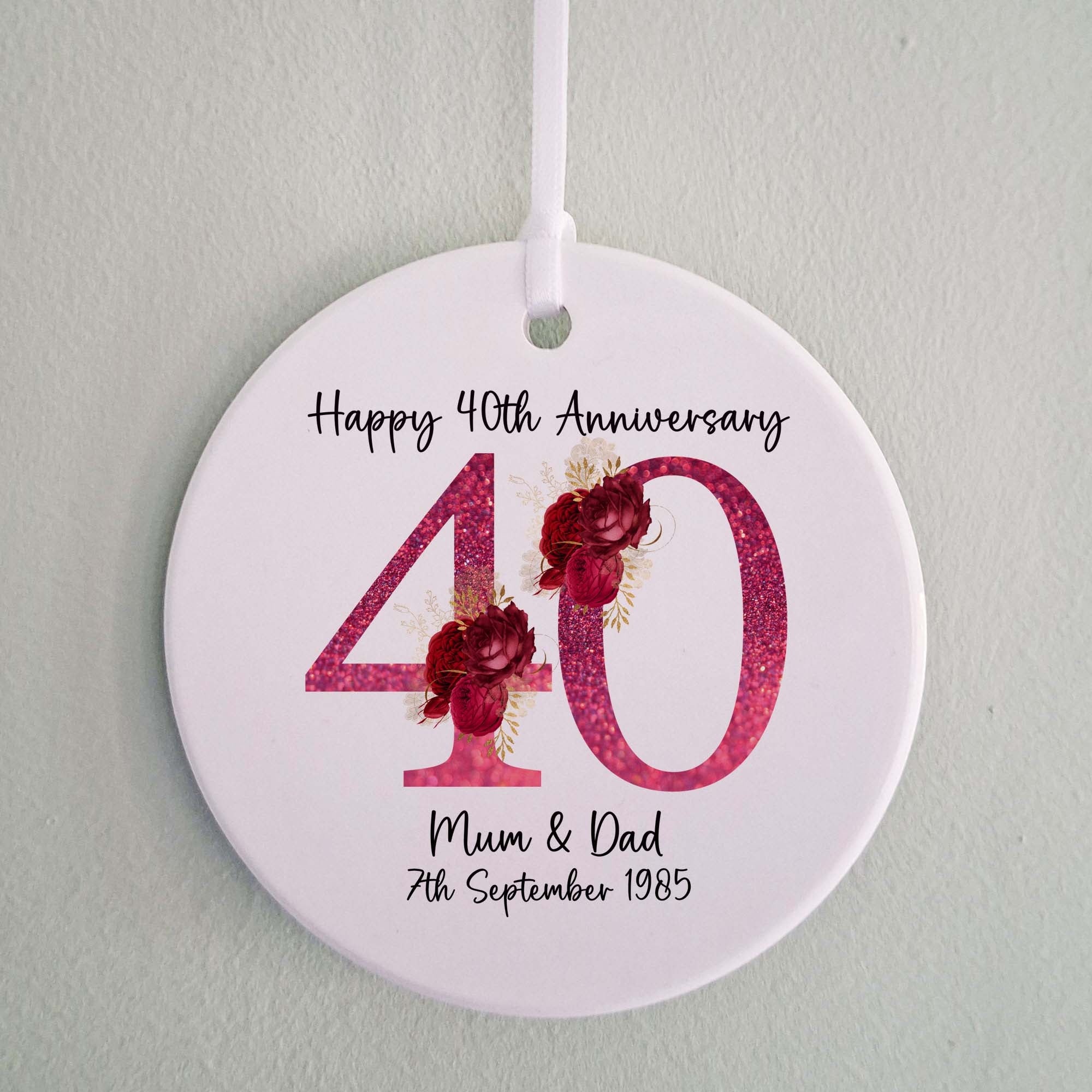 40th Ruby Wedding Anniversary Ceramic Ornament
