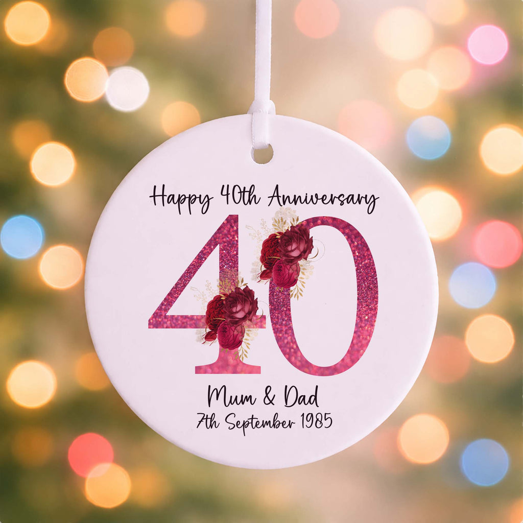 40th Ruby Wedding Anniversary Ceramic Ornament