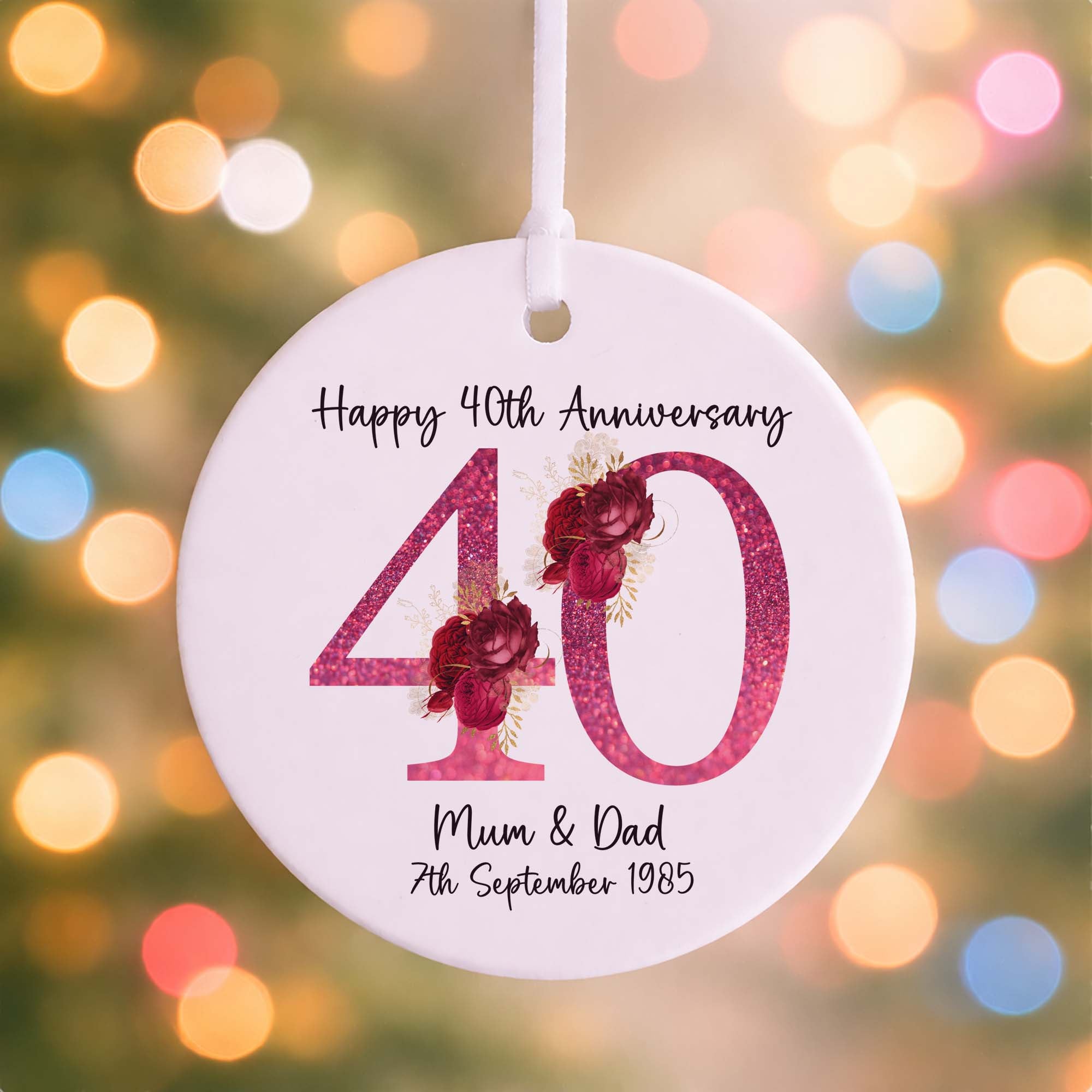 40th Ruby Wedding Anniversary Ceramic Ornament