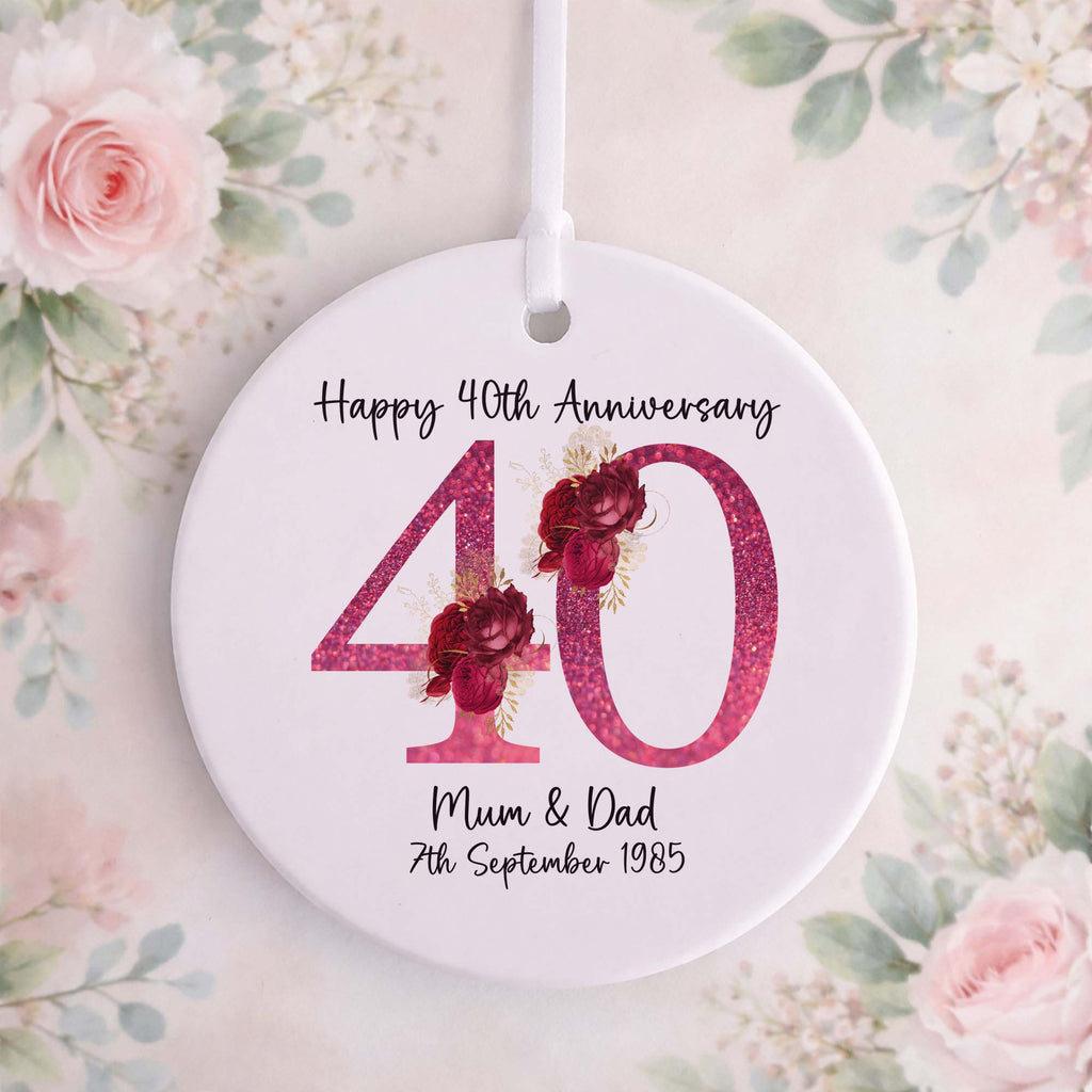 40th Ruby Wedding Anniversary Ceramic Ornament