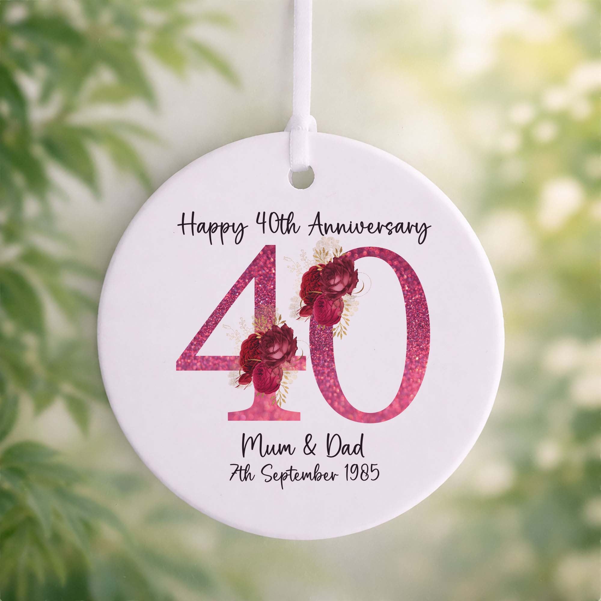 40th Ruby Wedding Anniversary Ceramic Ornament