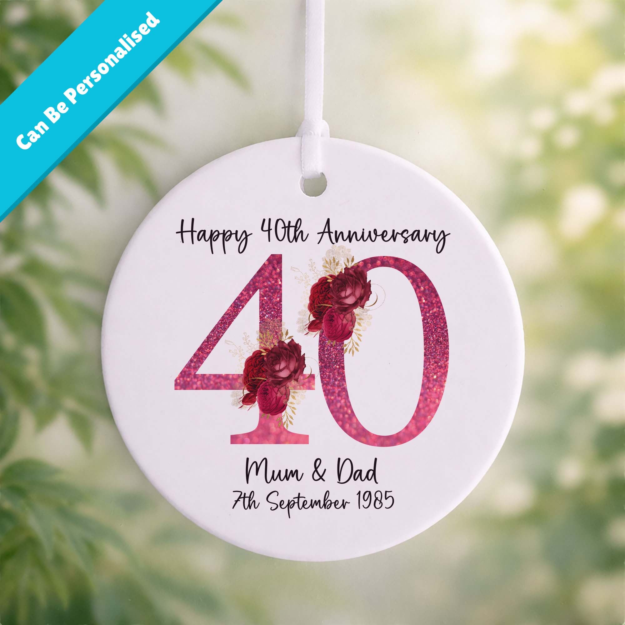40th Ruby Wedding Anniversary Ceramic Ornament