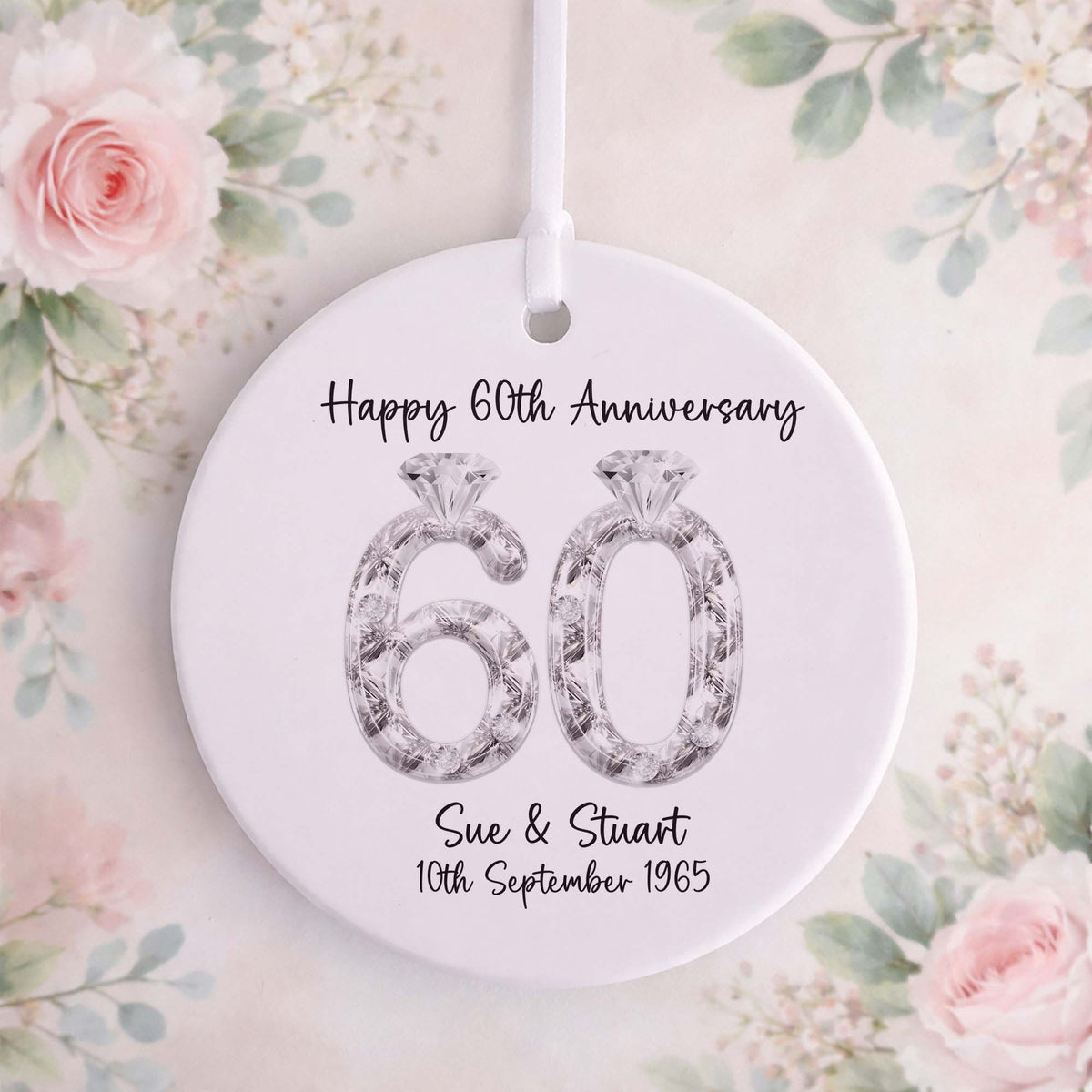 60th Diamond Wedding Anniversary Ceramic Ornament