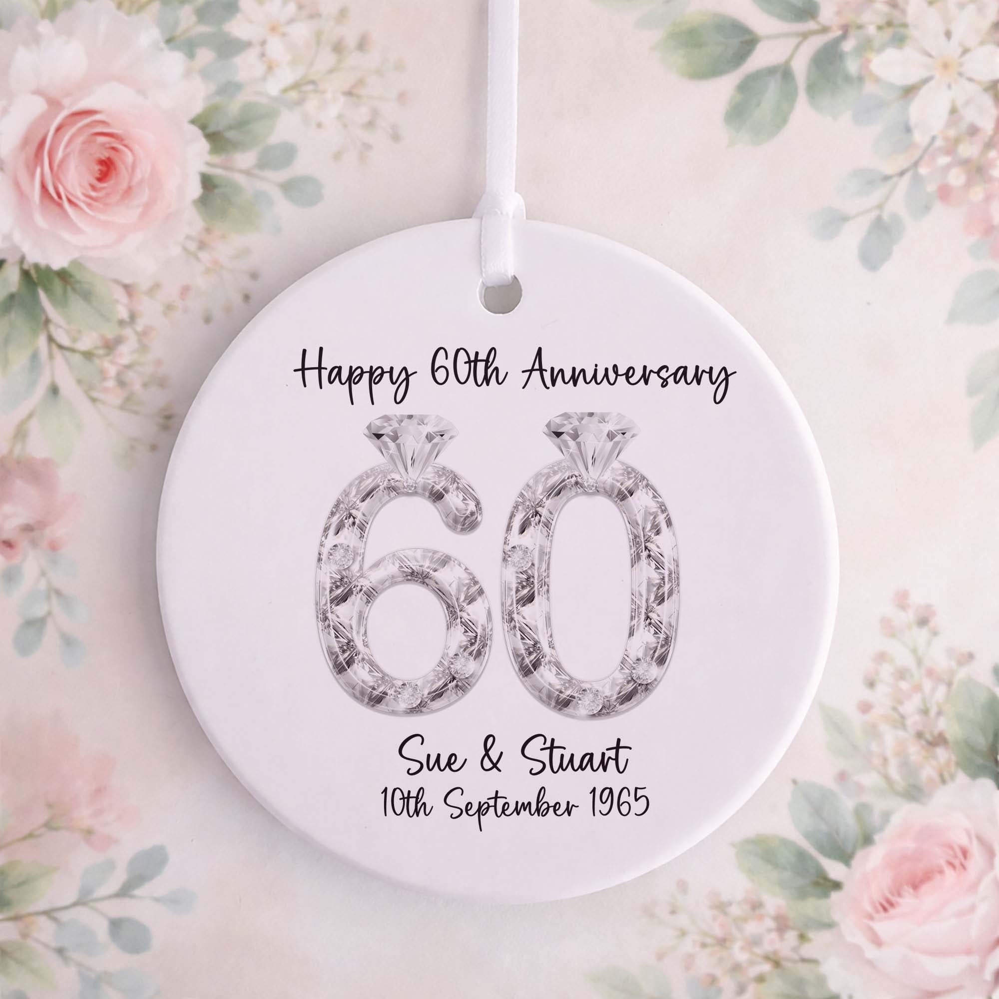 60th Diamond Wedding Anniversary Ceramic Ornament