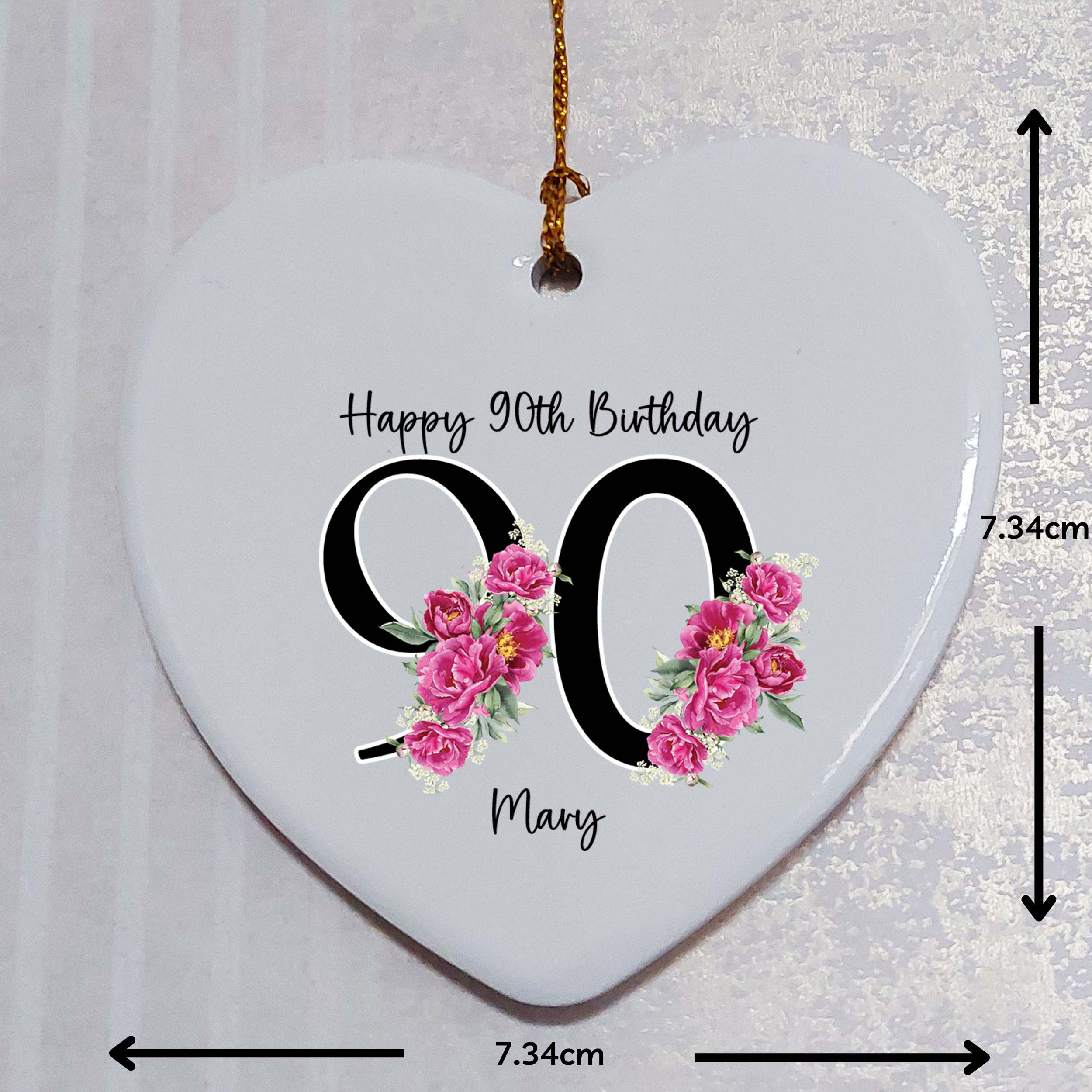 90th Birthday Ceramic Heart Keepsake