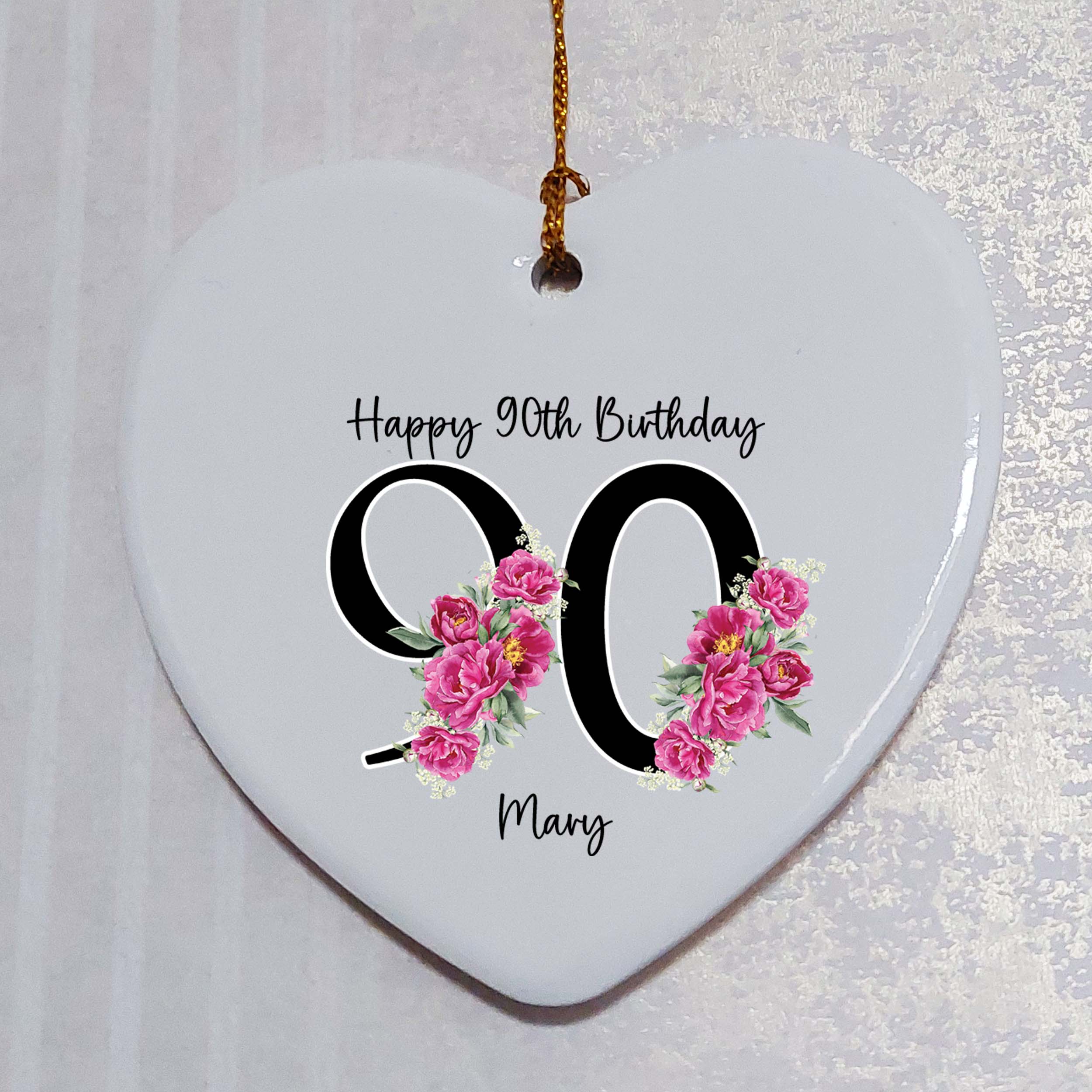 90th Birthday Ceramic Heart Keepsake