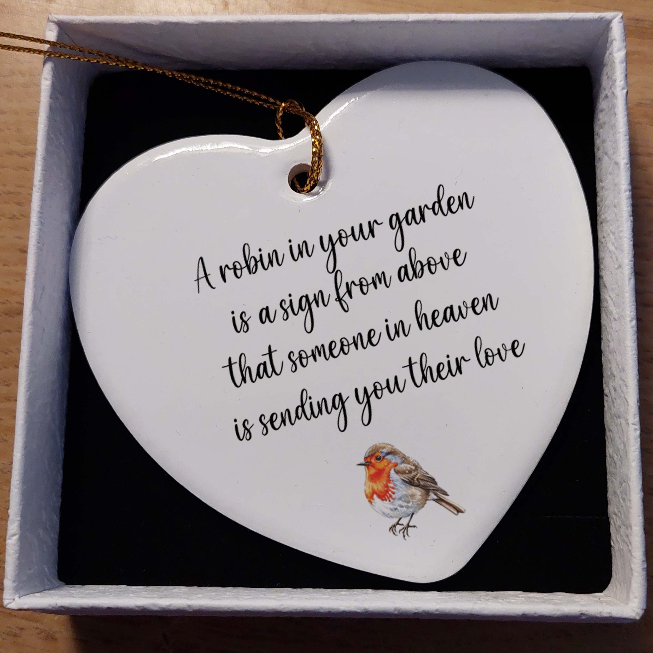 A Robin in Your Garden Memorial Ceramic Heart