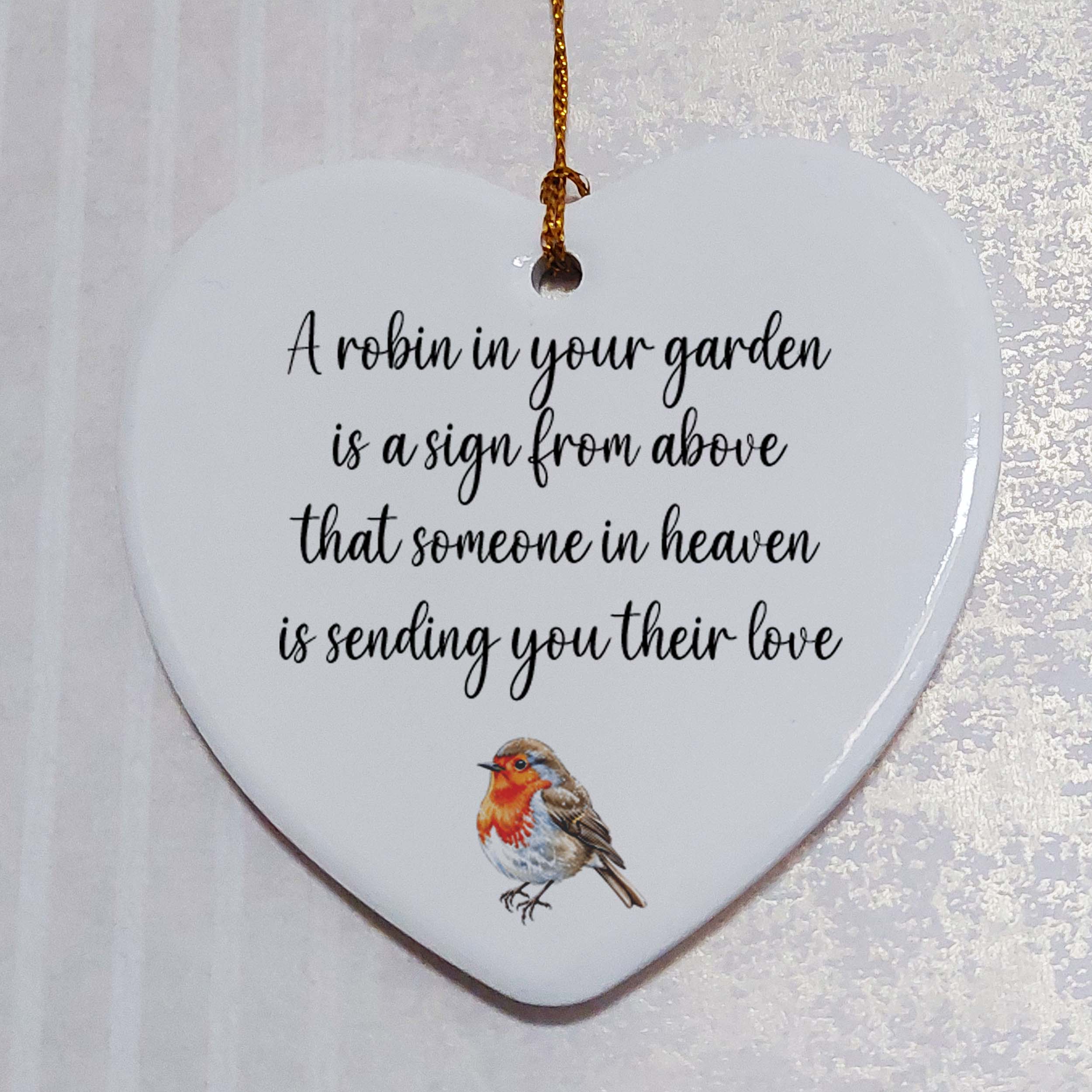 A Robin in Your Garden Memorial Ceramic Heart