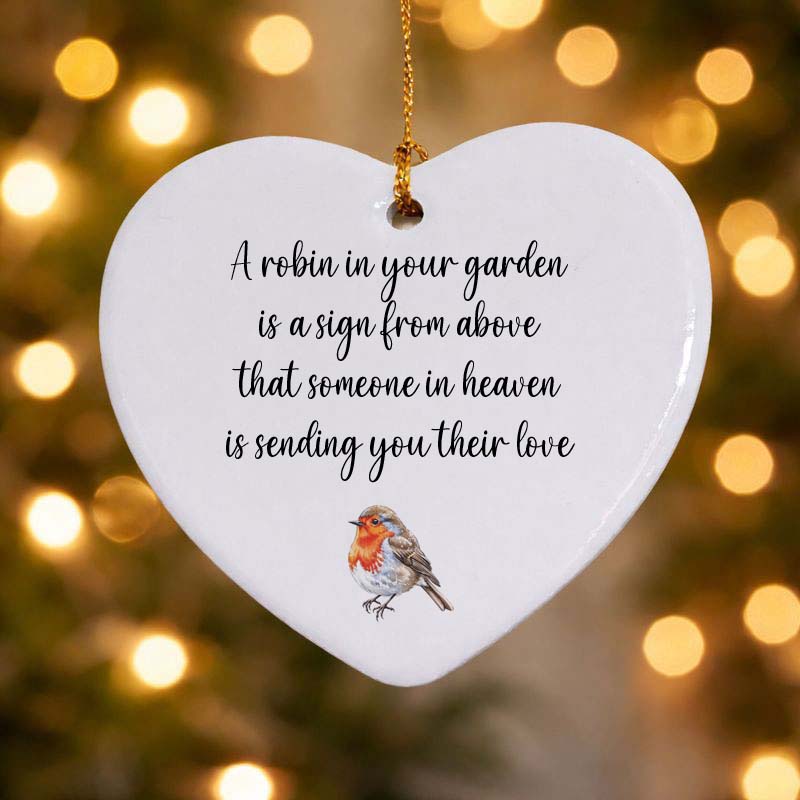A Robin in Your Garden Memorial Ceramic Heart