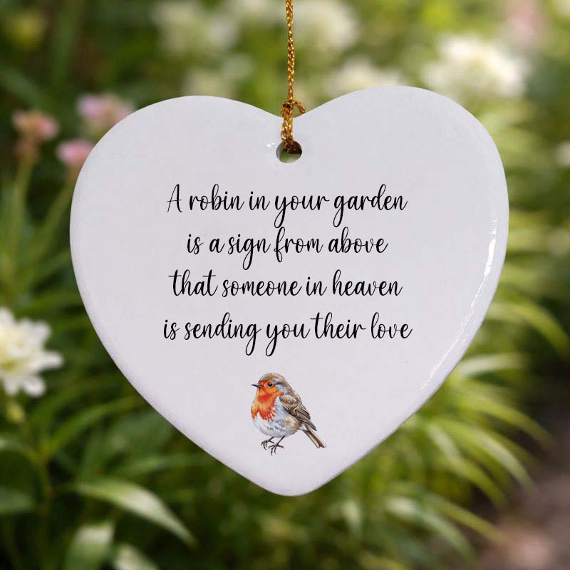 A Robin in Your Garden Memorial Ceramic Heart