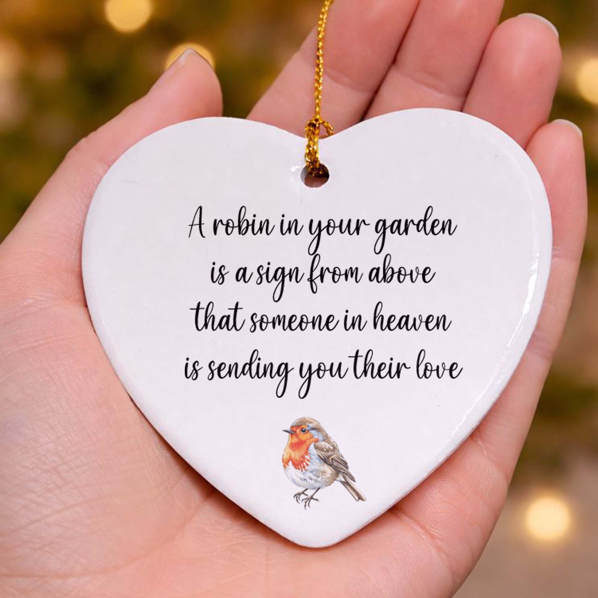 A Robin in Your Garden Memorial Ceramic Heart