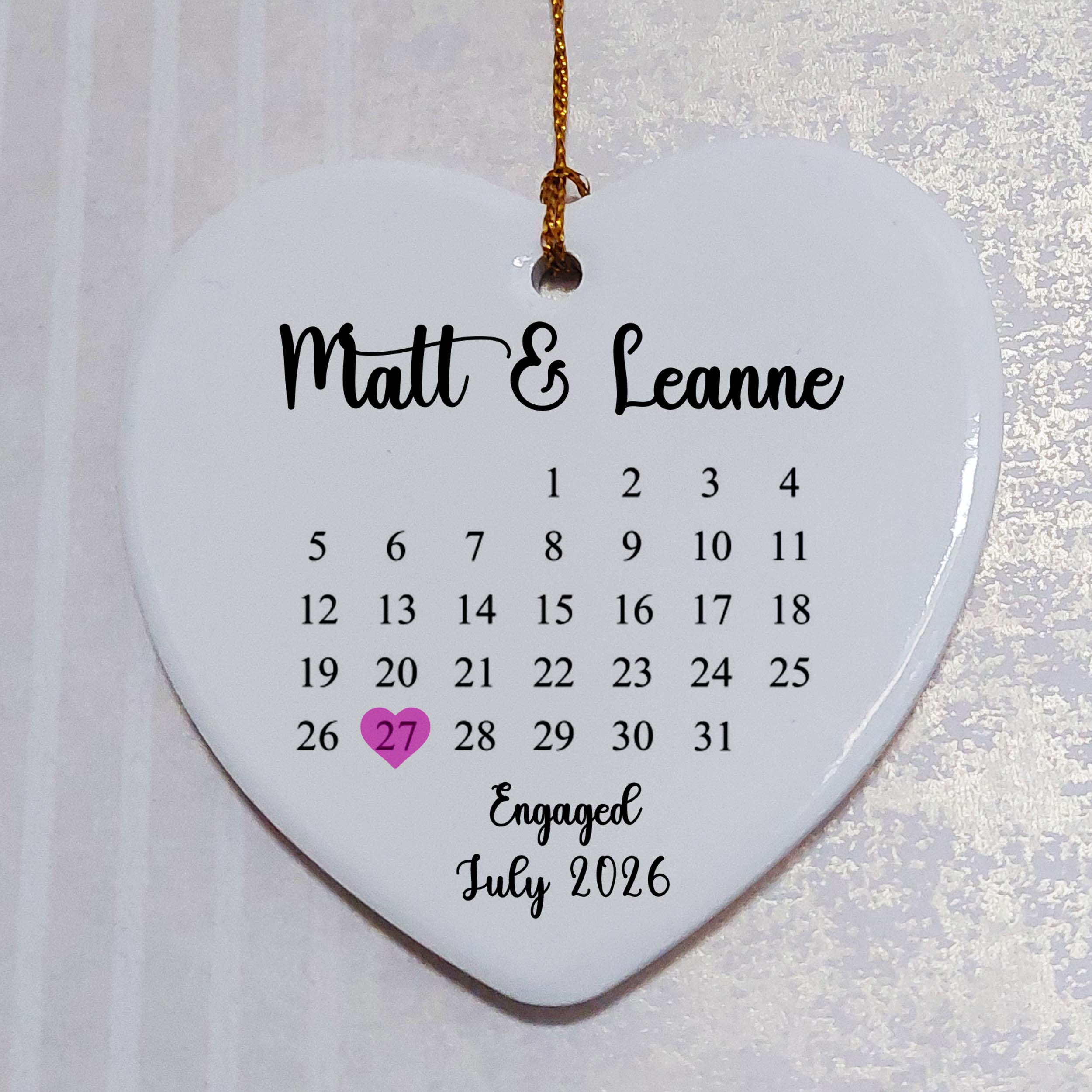 Engagement Date Calendar Ceramic Heart
