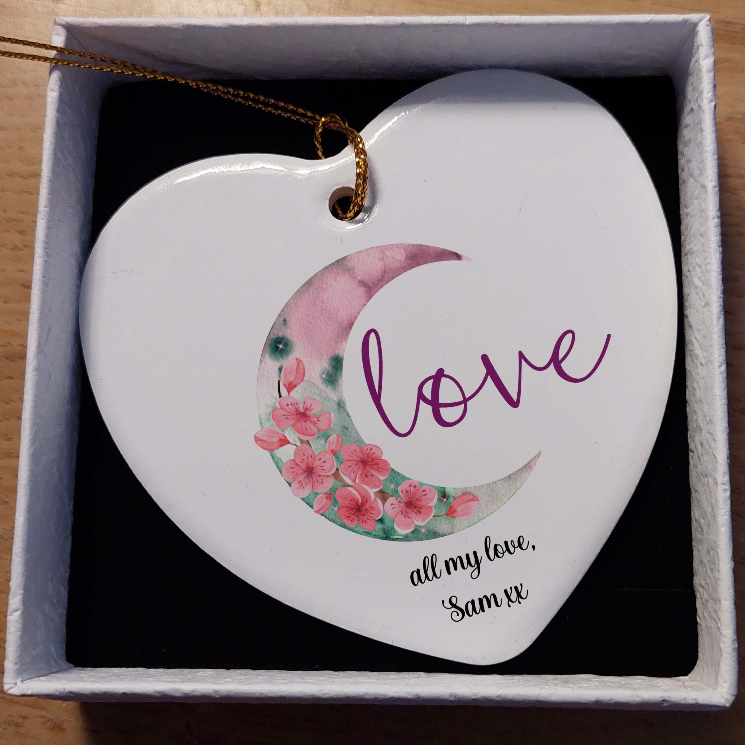 Floral Moon Love Ceramic Ornament