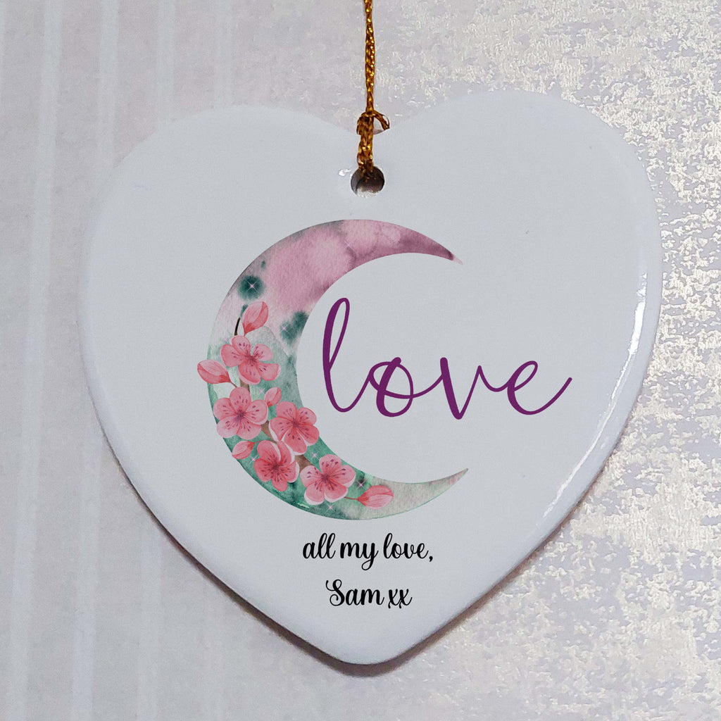 Floral Moon Love Ceramic Ornament