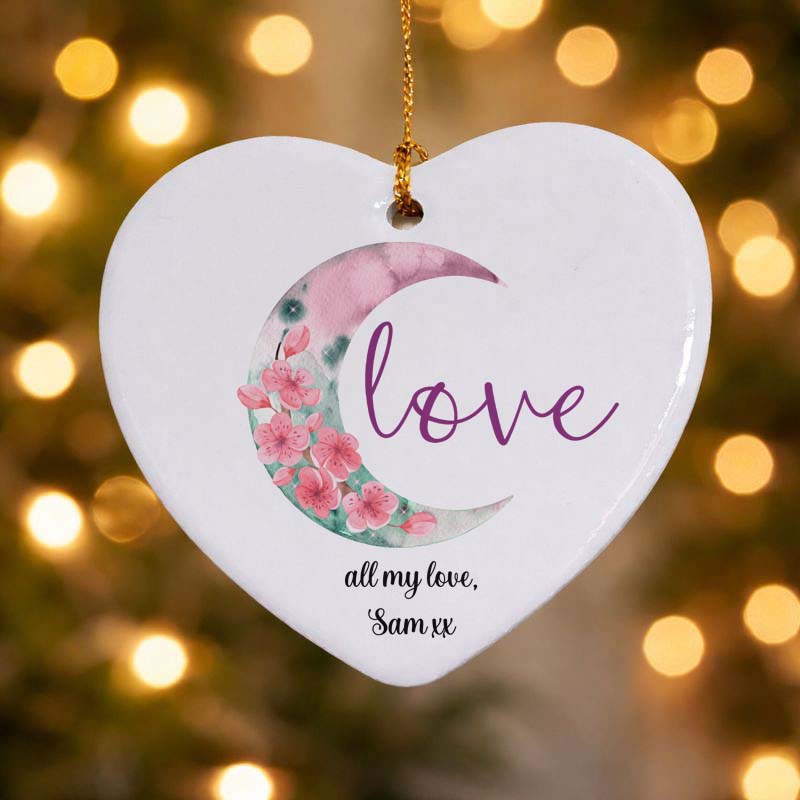 Floral Moon Love Ceramic Ornament