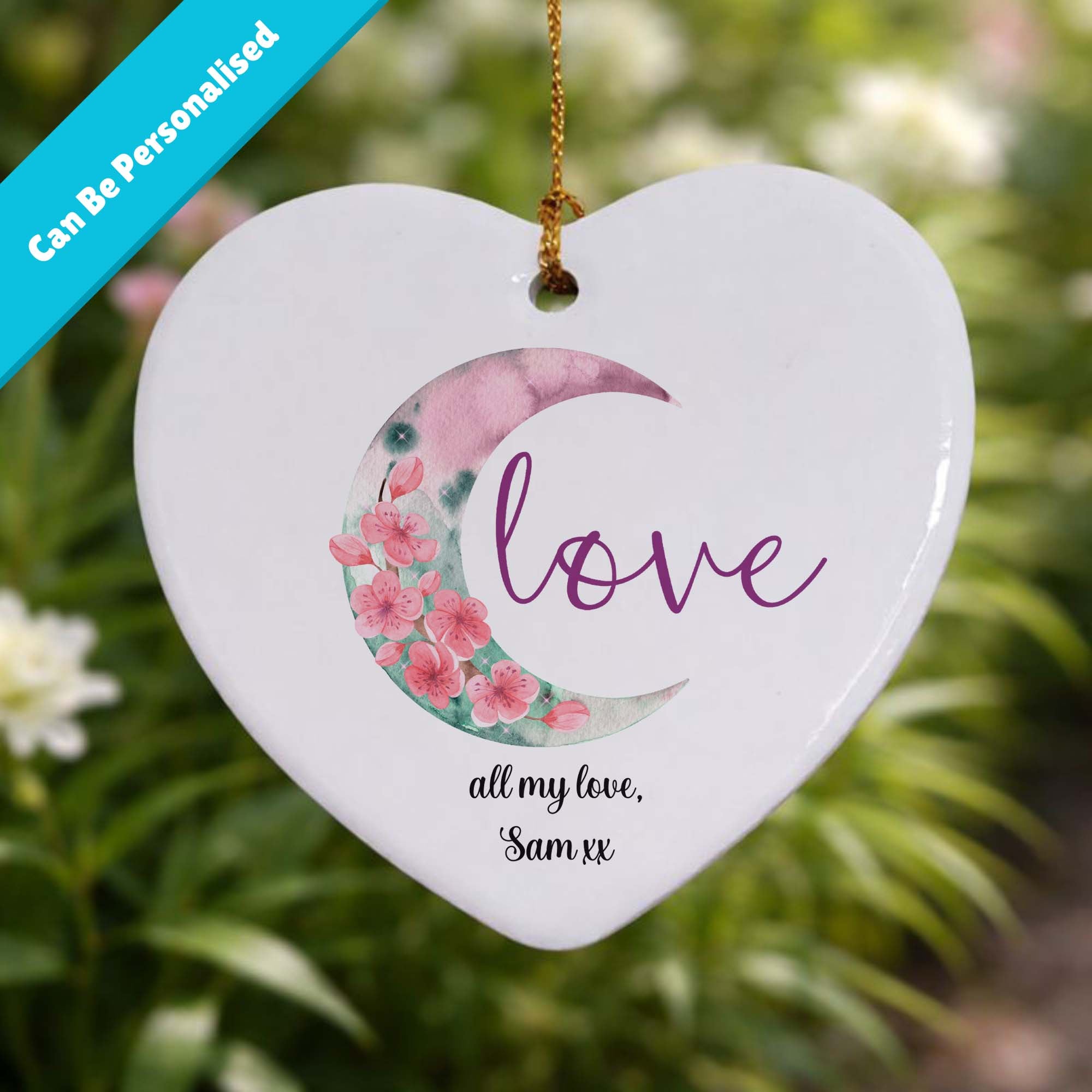 Floral Moon Love Ceramic Ornament