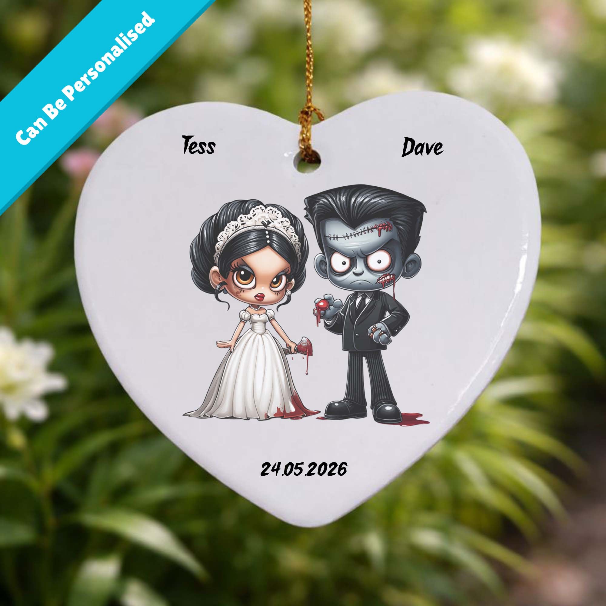 Frankenstein Bride & Groom Ceramic Heart