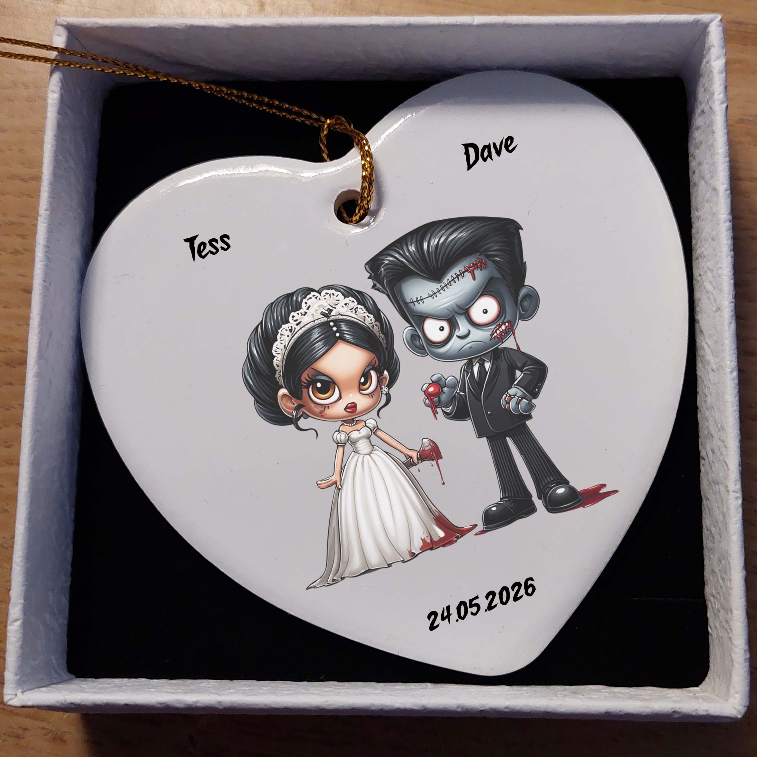 Frankenstein Bride & Groom Ceramic Heart