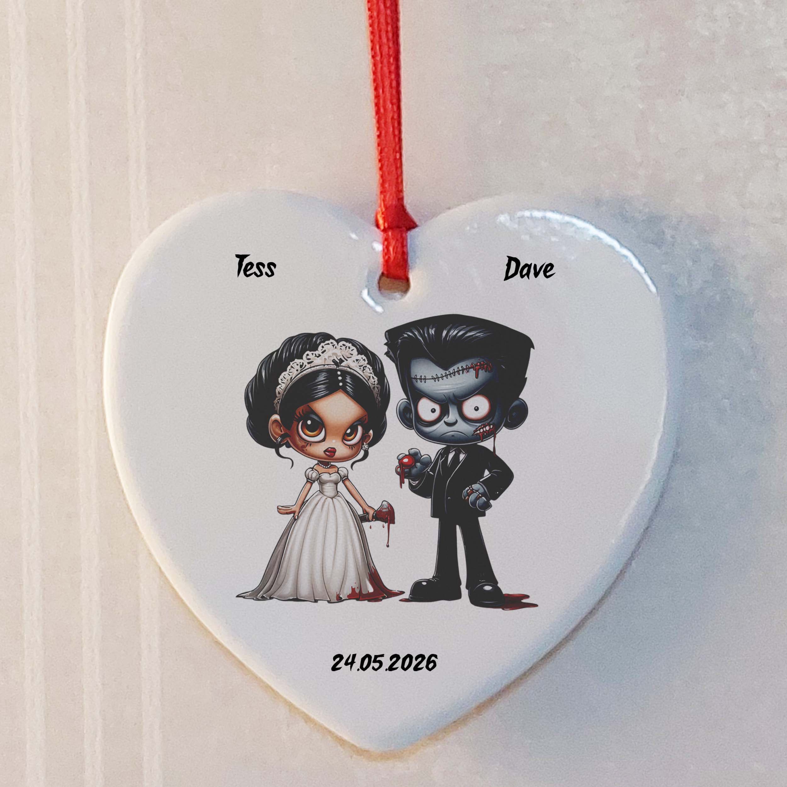 Frankenstein Bride & Groom Ceramic Heart