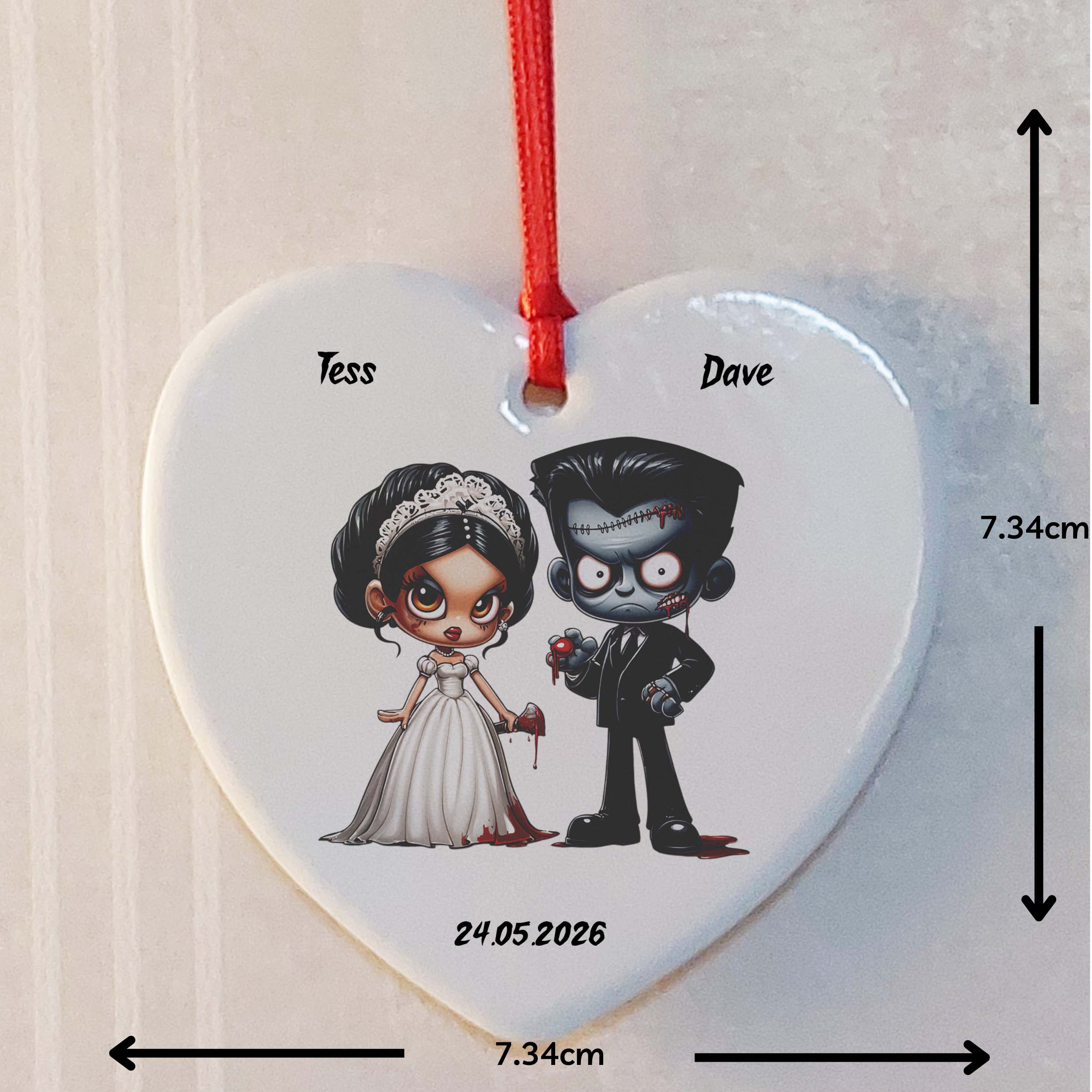 Frankenstein Bride & Groom Ceramic Heart