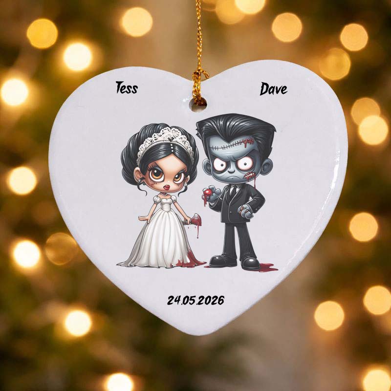 Frankenstein Bride & Groom Ceramic Heart