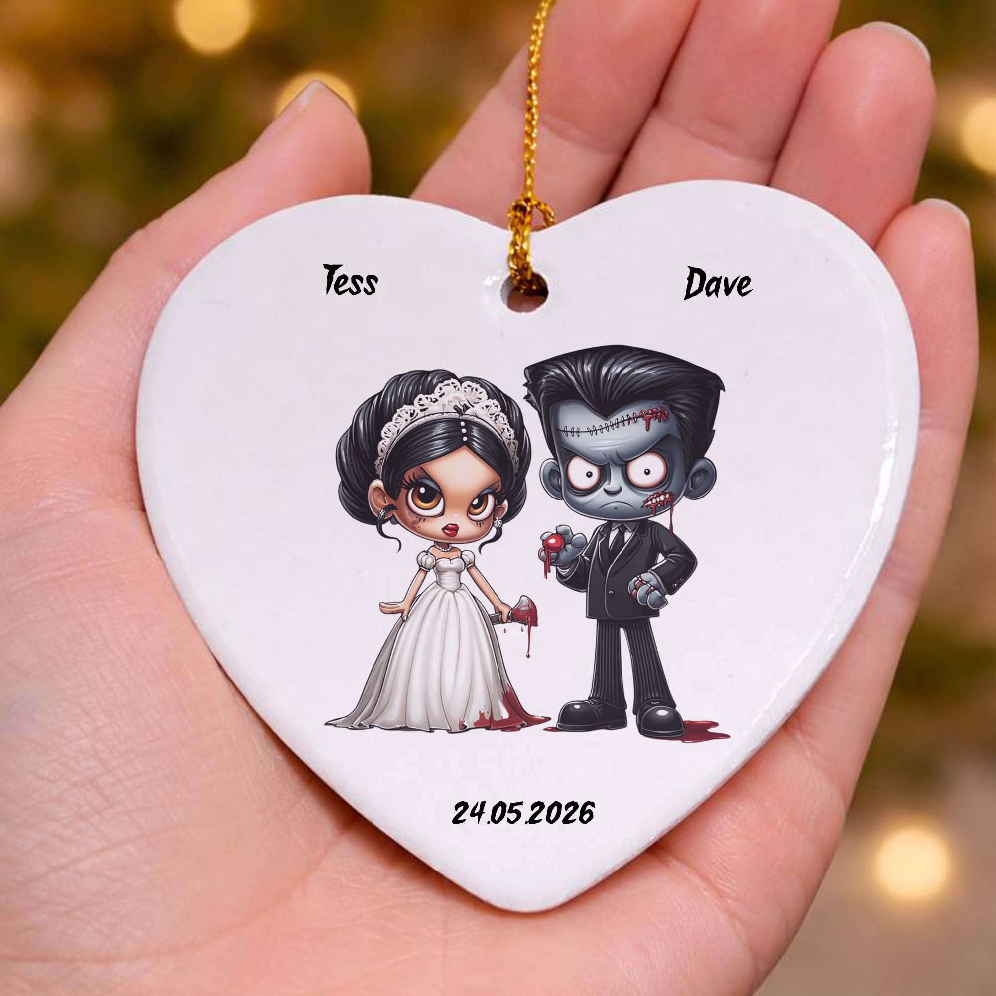 Frankenstein Bride & Groom Ceramic Heart