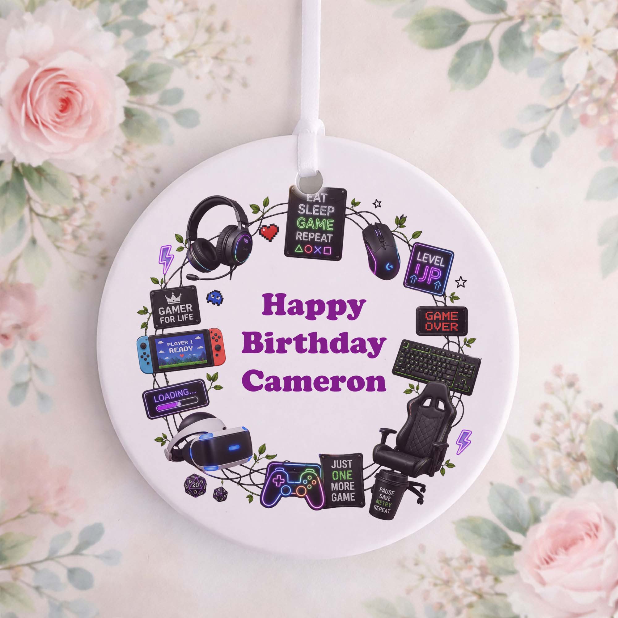 Personalised Gamer Birthday Ceramic Ornament