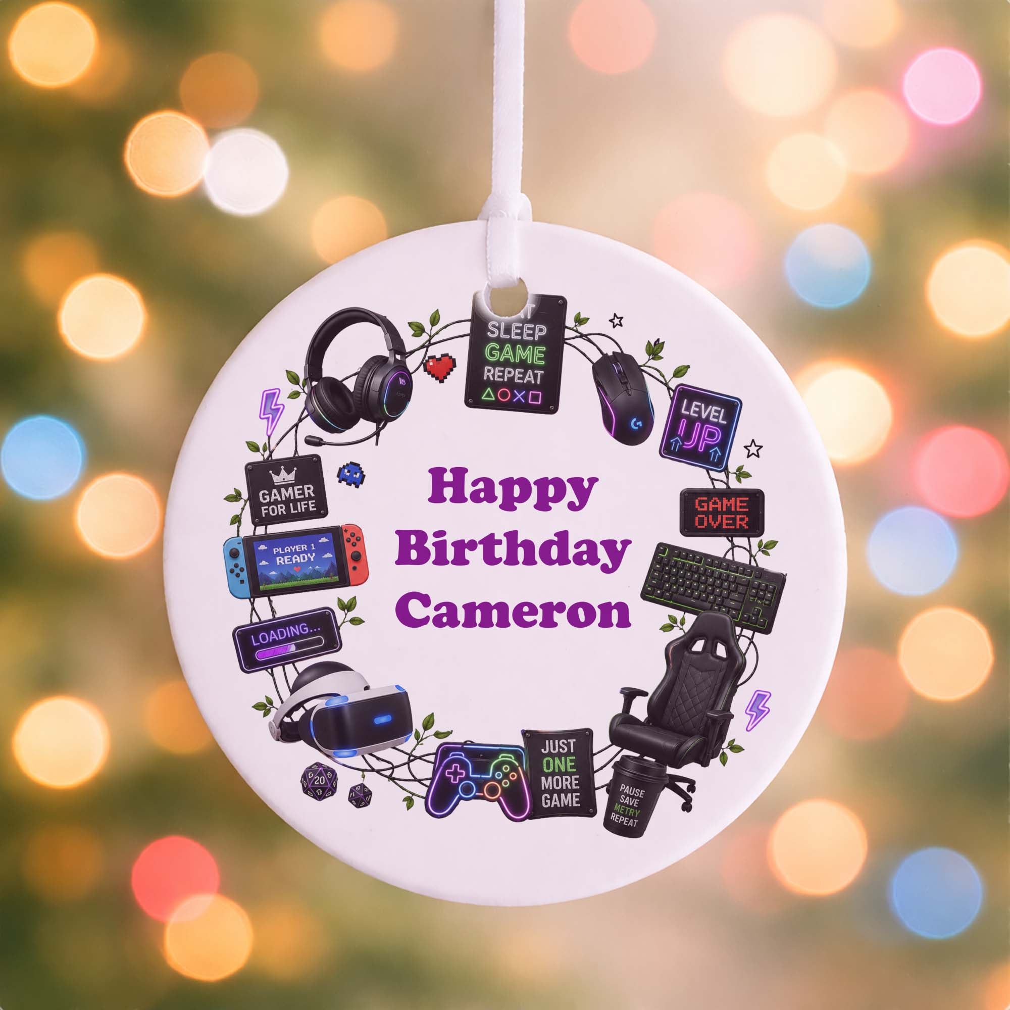 Personalised Gamer Birthday Ceramic Ornament