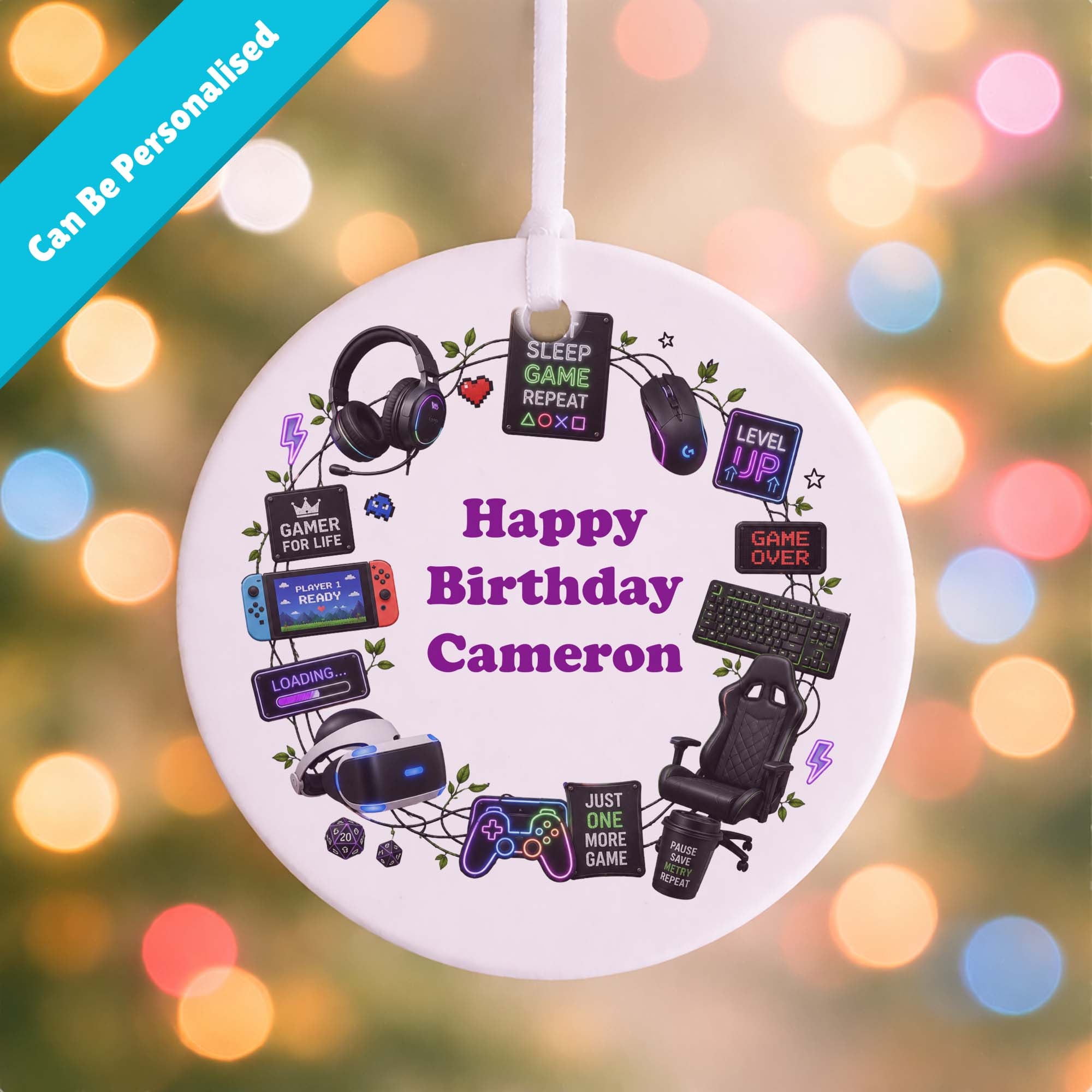 Personalised Gamer Birthday Ceramic Ornament