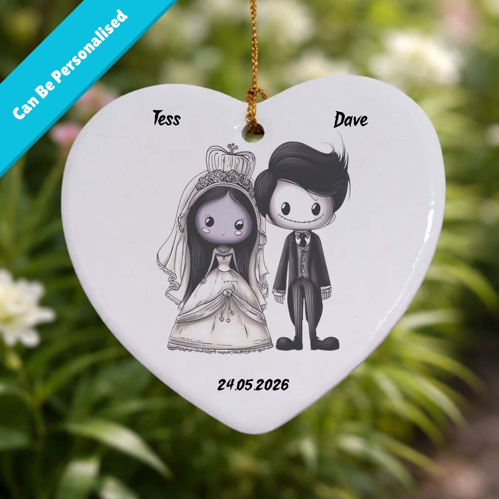 Gothic Bride & Groom Ceramic Heart